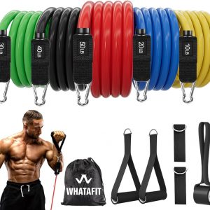 WHATAFIT Resistance Bands, Exercise Bands，Resistance Bands for Working Out, Work Out Bands with Handles for Men and Women Fitness, Strength Training Home Gym Equipment