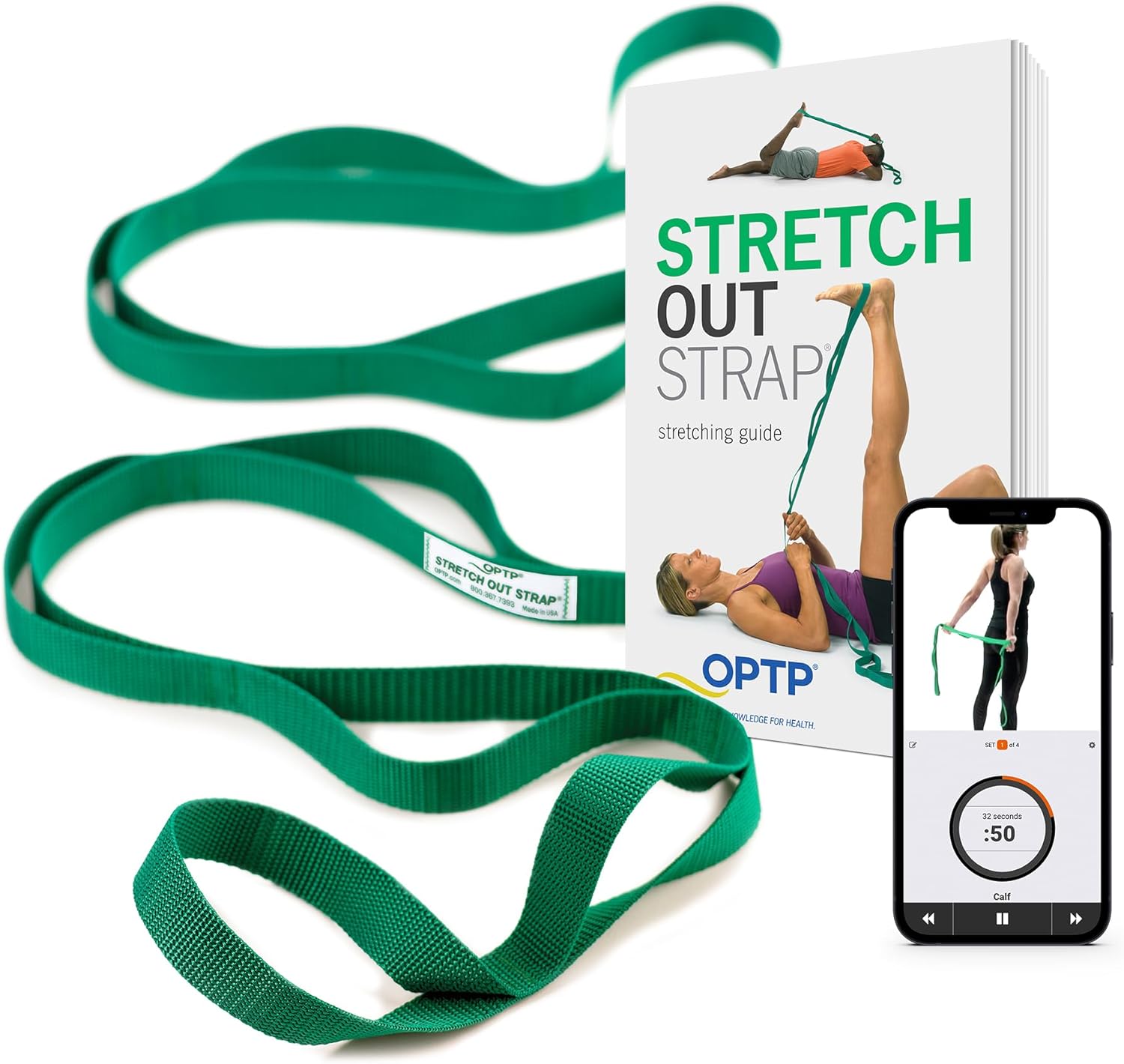 OPTP The Original Stretch Out Strap with Exercise Book, USA Made Top Choice Stretch Out Straps for Physical Therapy, Yoga Stretching Strap or Knee Therapy Strap