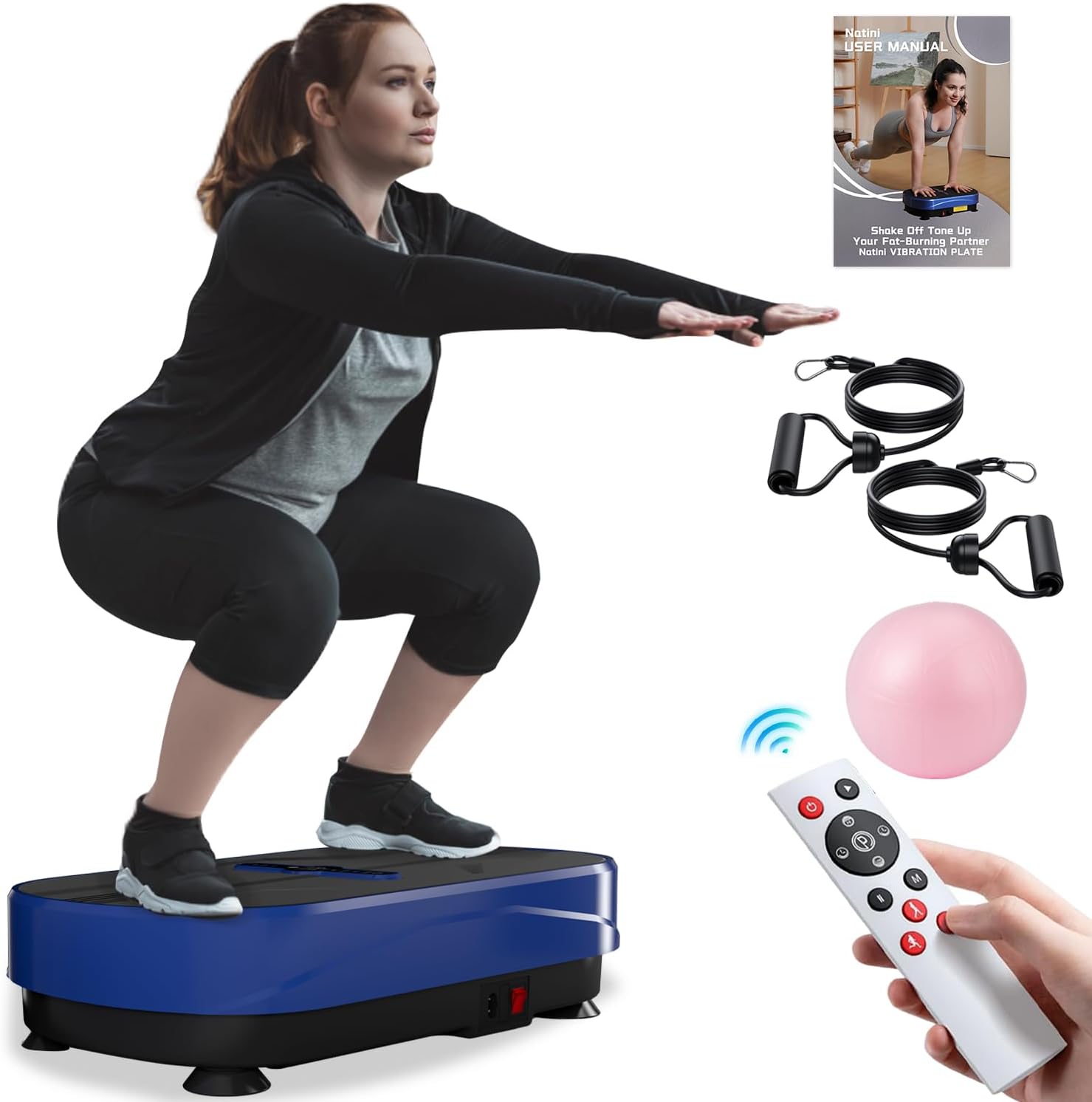 Vibration Plate Exercise Machine – Whole Body Workout Vibration Platform Lymphatic Drainage Machine for Weight Loss Home Fitness w/Pilates Bar + Resistance Bands + Remote