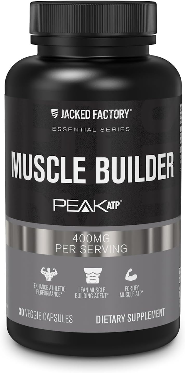 Jacked Factory Essentials Muscle Builder – ATP Muscle Builder for Men with Peak ATP to Support Muscle Gain, Enhance Athletic Performance, & Increase Strength – 30 Capsules
