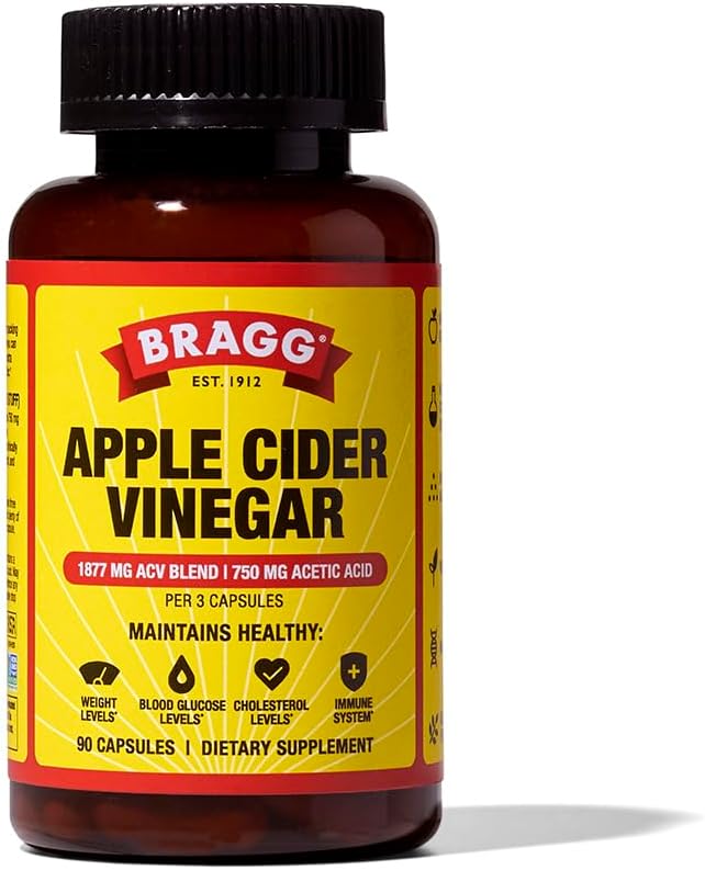 Bragg Apple Cider Vinegar Capsules with Vitamin D and Zinc – 90 Capsules – Supports The Immune System