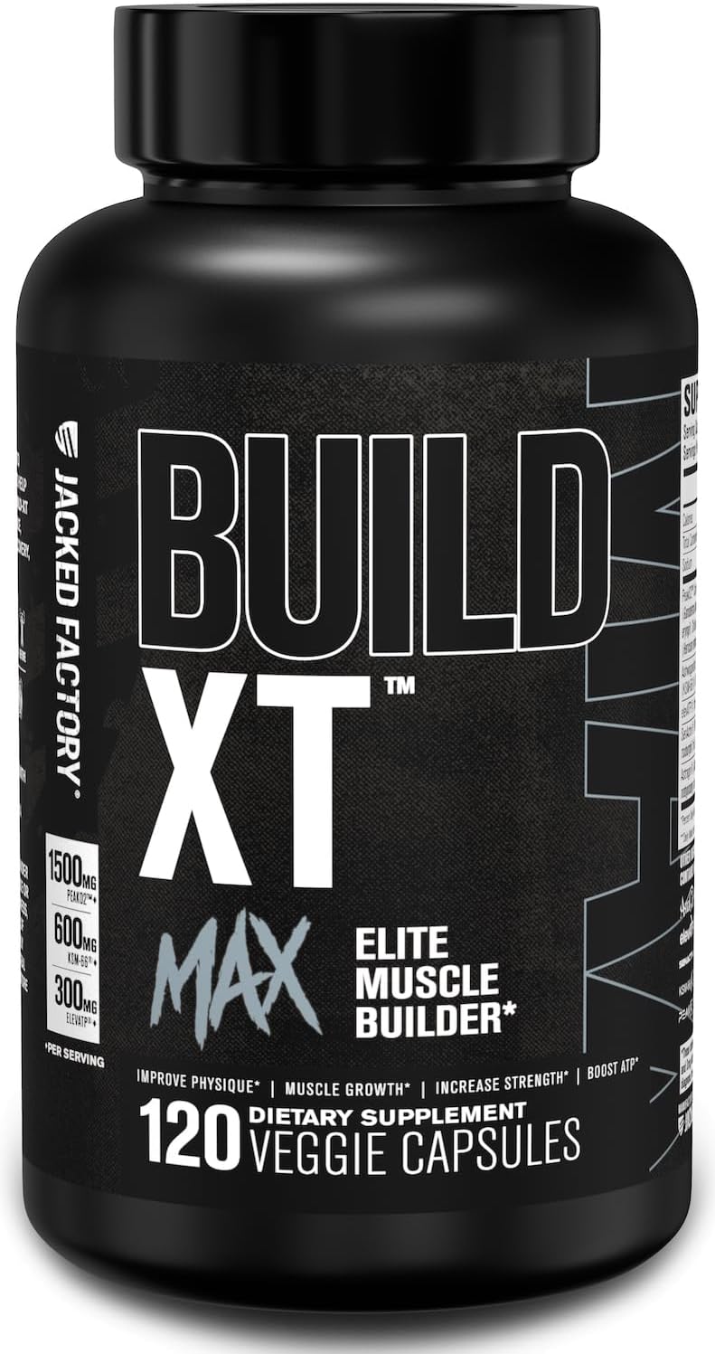 Jacked Factory Build-XT Max Muscle Builder for Men and Women – ATP Supplement with Peak02 Cordyceps, KSM-66 Ashwagandha, & ElevATP for Muscle Recovery, Muscle Growth, Increased Endurance – 120 Count