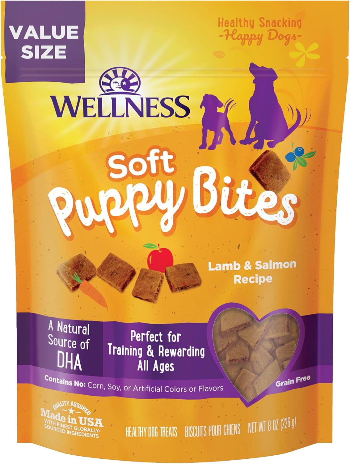 Wellness Puppy Treats, Natural, Training Treat, Grain Free, Soft Lamb & Salmon (8 Ounce Bag)