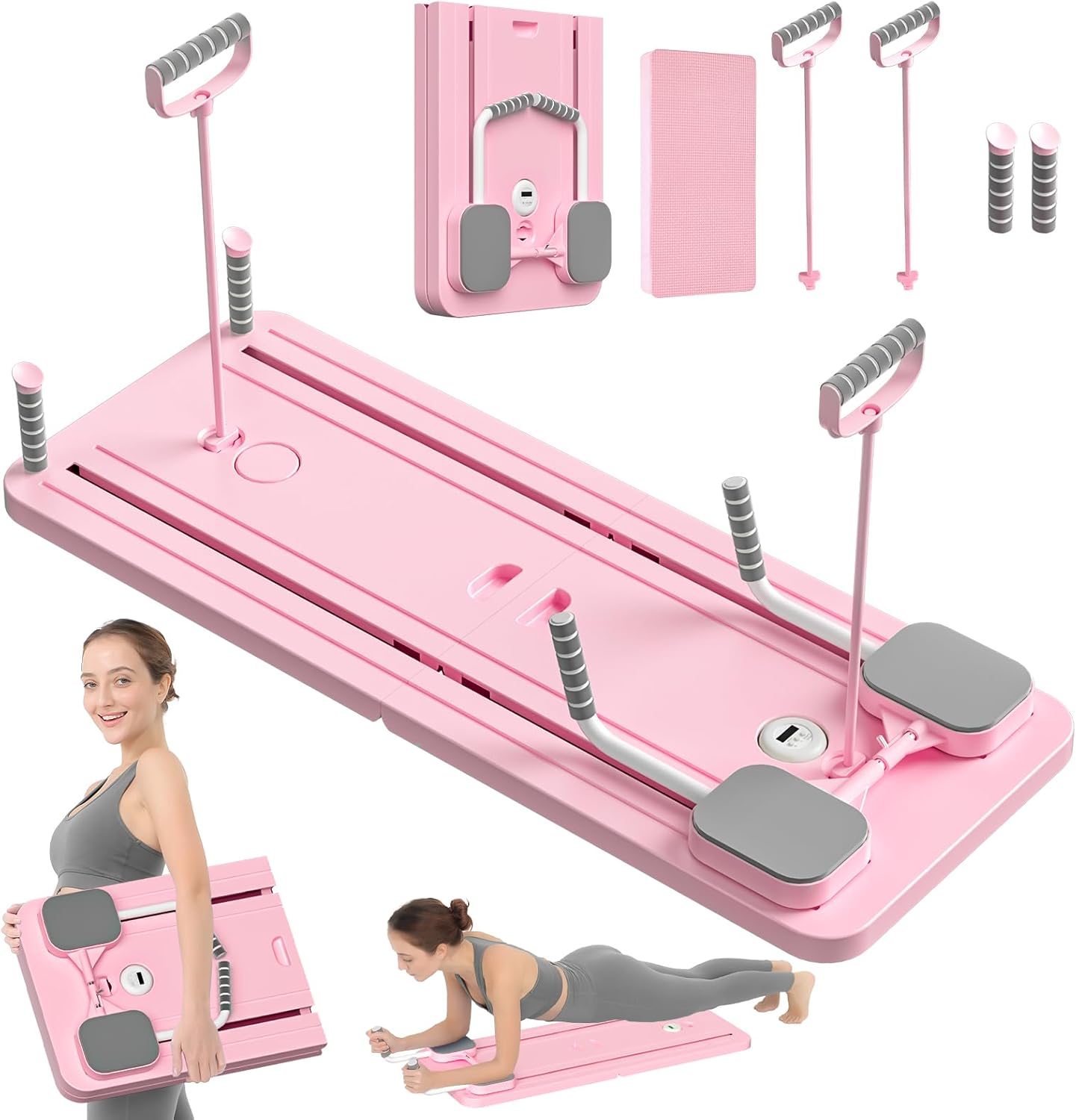 JANUA Pilates Board – 2024 Pilates Reformer Set, Multi-Purpose Foldable Pilates Reformer Board for Home, 5 in 1 Pilates Sliding Board (Pink)