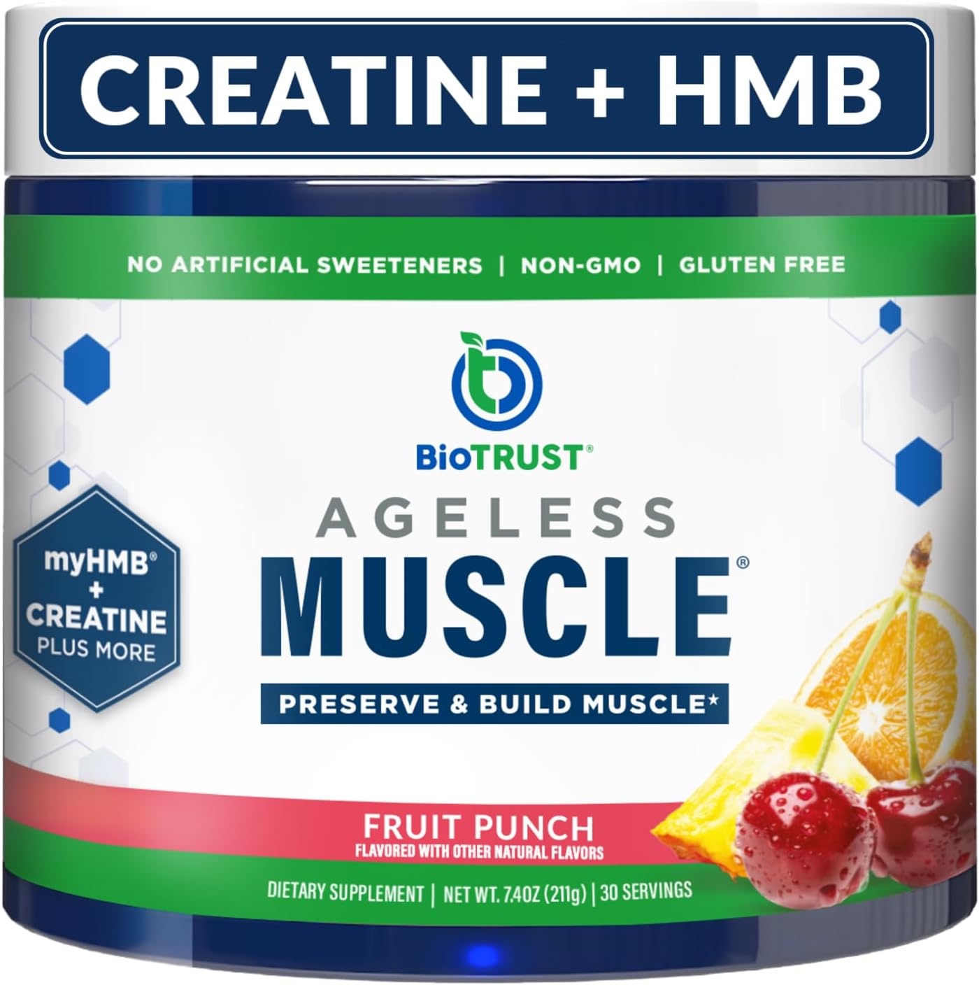 BioTrust Ageless Muscle Builder – Creatine HMB Powder with Vitamin D3 & Betaine – Build & Preserve Naturally Declining Muscle Mass & Strength – Fruit Punch, 30 Servings