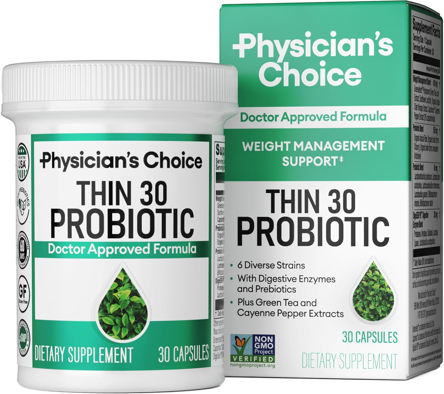Physician’s CHOICE Probiotics for Weight Management & Bloating – 6 Probiotic Strains – Prebiotics – Key ingredient Cayenne & Green Tea – Supports Gut Health – Weight Management for Women & Men – 30 CT