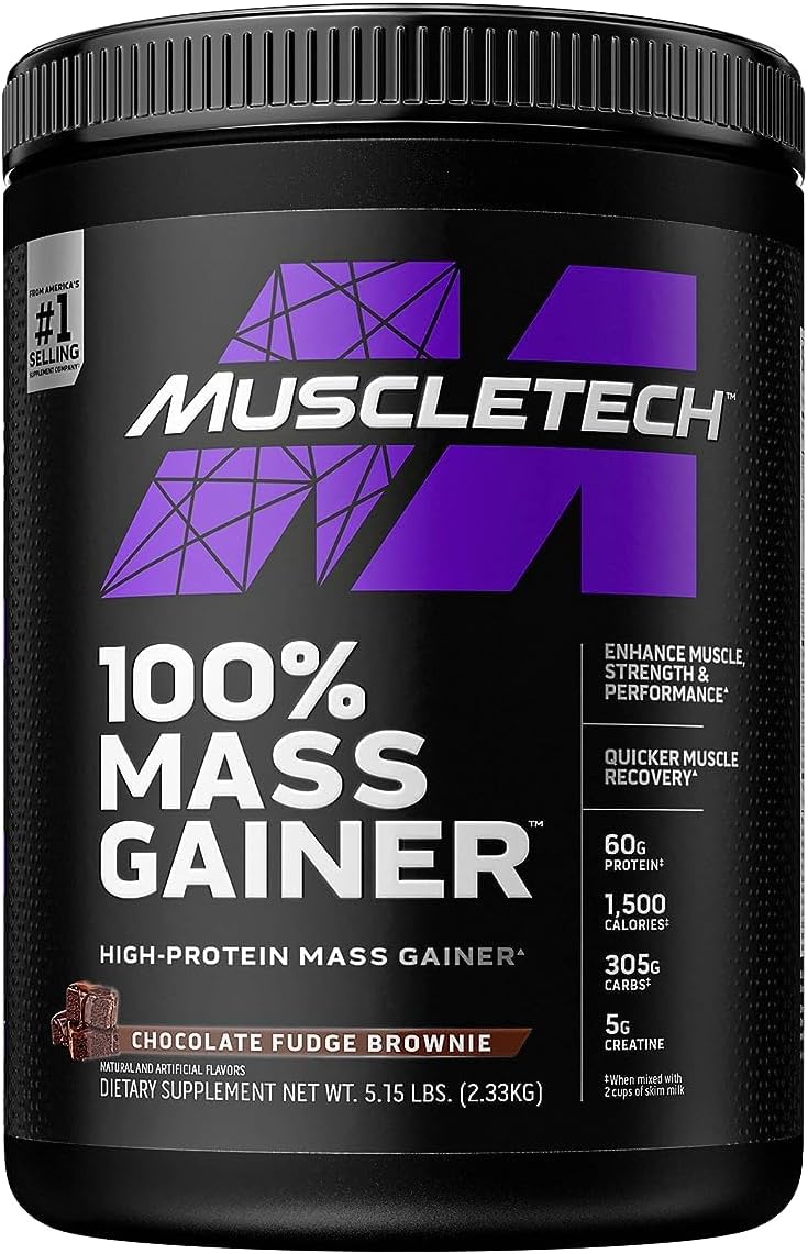 MuscleTech High Protein Mass Gainer for Men & Women – Protein Powder Shakes for Weight Gain, Muscle Building & Recovery with Creatine Monohydrate – Chocolate Fudge Brownie, 5.15 Pound