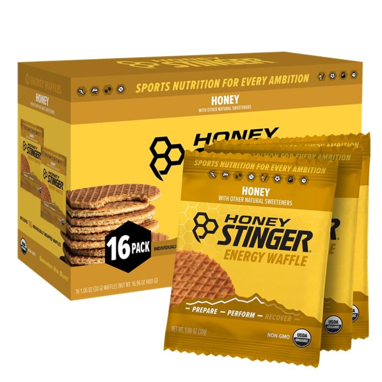 Honey Stinger Organic Honey Waffle Energy Stroopwafel for Exercise, Endurance and Performance Sports Nutrition for Home & Gym, Pre and Post Workout Box of 16 Waffles, 16.96 Ounce (Pack of 16)