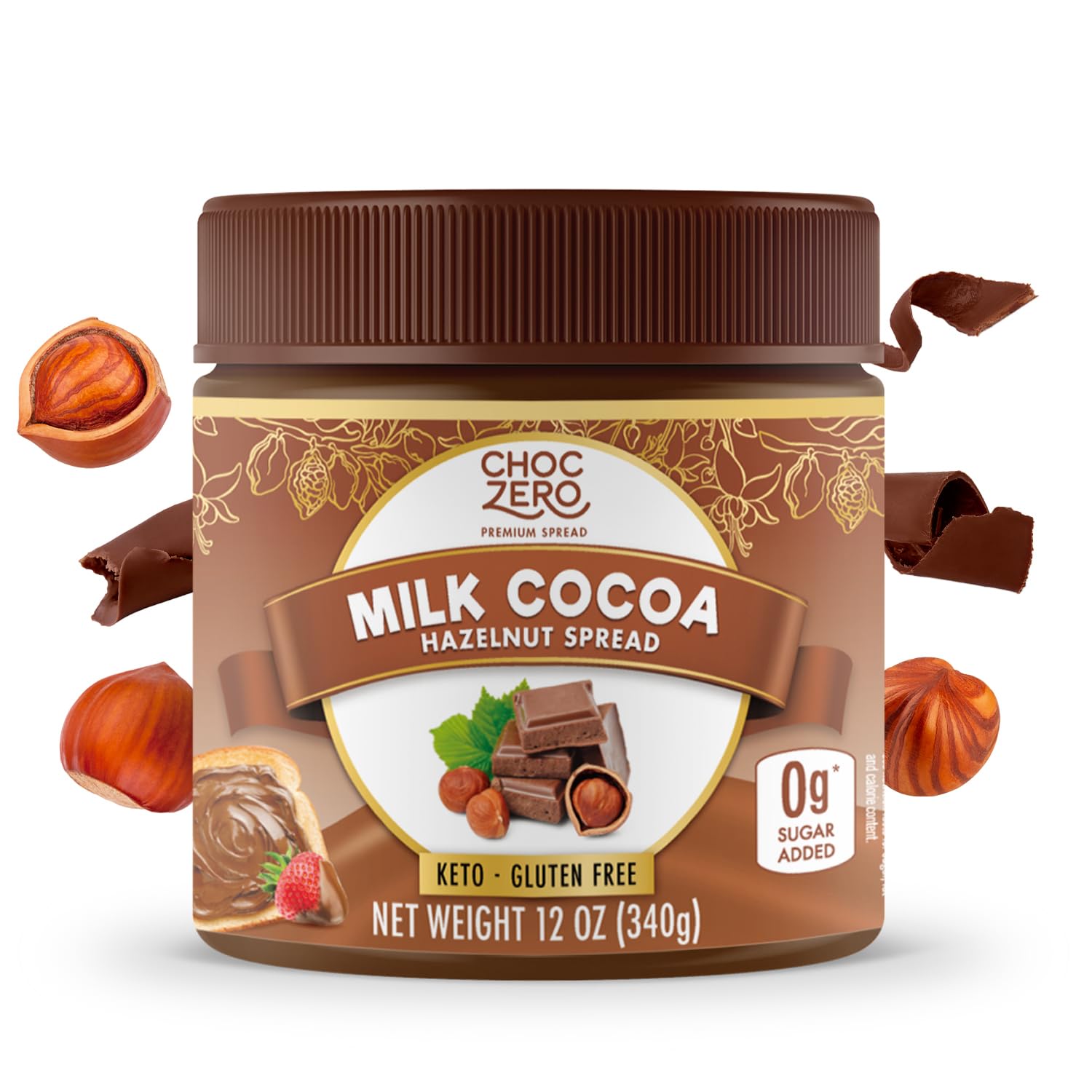 ChocZero Milk Chocolate Hazelnut Spread – Keto Friendly, No Sugar Added, Best Low Carb Dessert, Perfect Topping for Almond Flour Pancakes, Naturally Sweetened with Monk Fruit (1 jar, 12 oz)