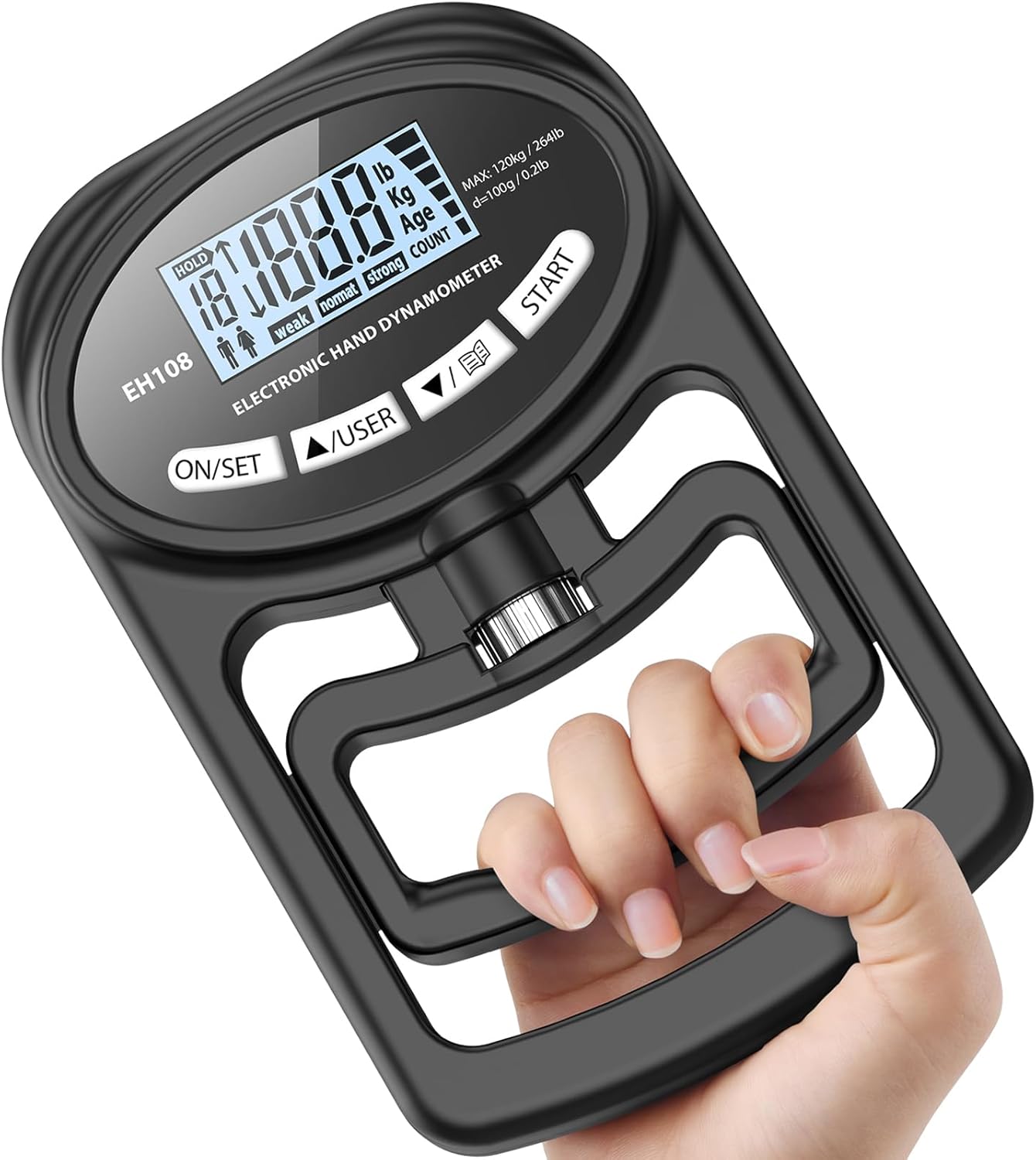 Hand Grip Strength Tester Trainer – Electronic Hand Dynamometer Forearm Grip Strengthener Exerciser Digital Training Gauge 265 Lbs 120 Kgs for Sport Home School Use