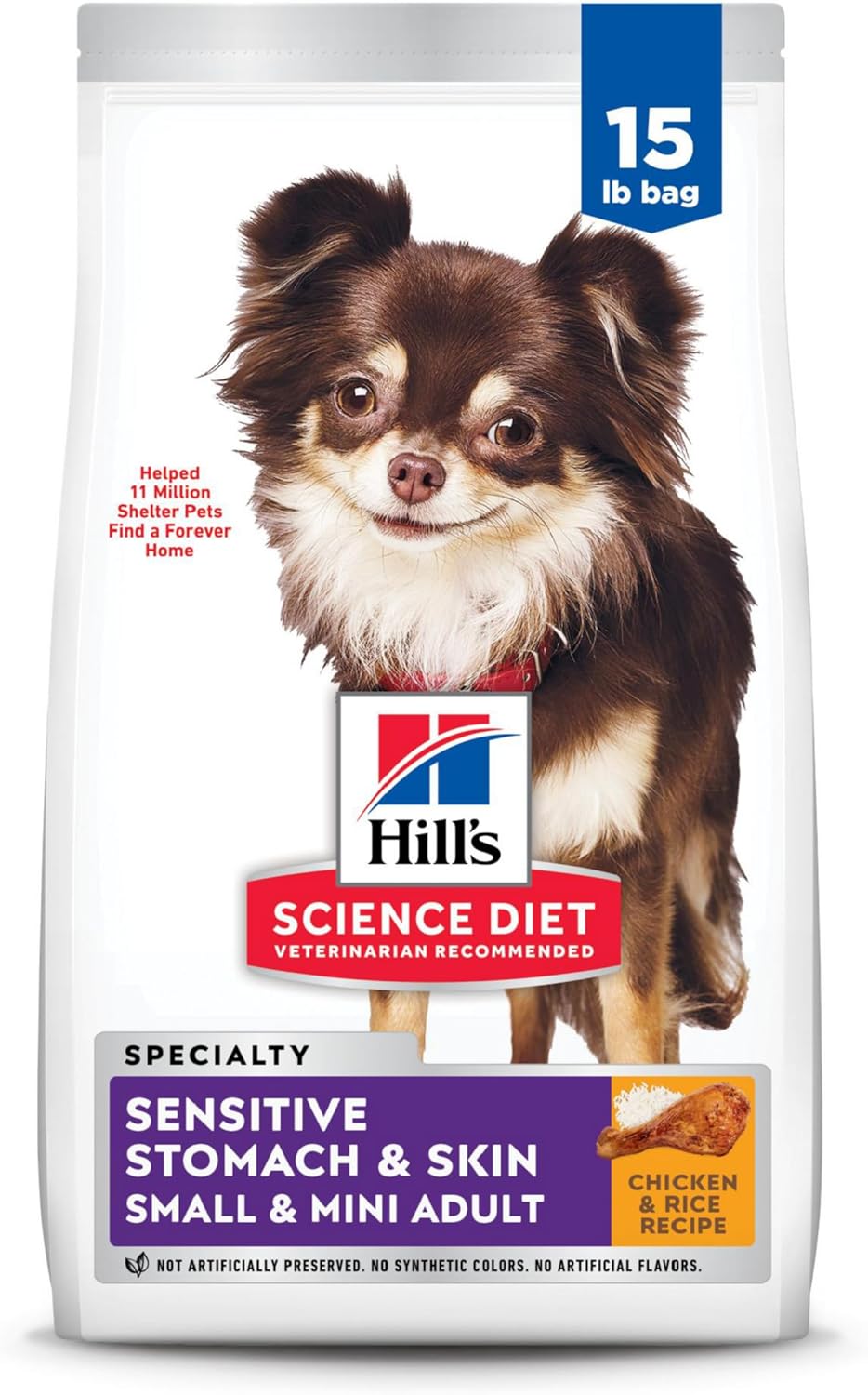 Hill’s Science Diet Sensitive Stomach & Skin, Adult 1-6, Small & Mini Breeds Stomach & Skin Sensitivity Support, Dry Dog Food, Chicken Recipe, 15 lb Bag