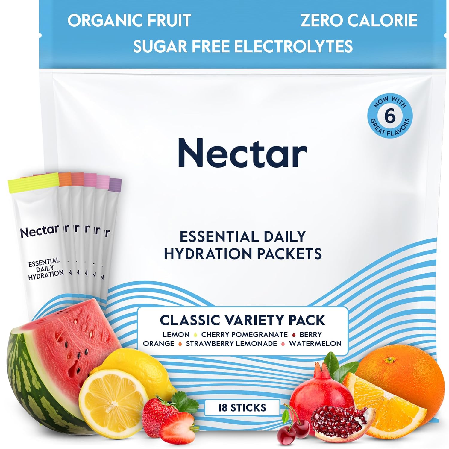 Nectar Hydration Packets – Electrolytes Powder Packets – No Sugar or Calories – Organic Fruit Liquid Daily IV Hydrate Packets for Dehydration Relief and Rapid Rehydration (Variety 18 Pack)