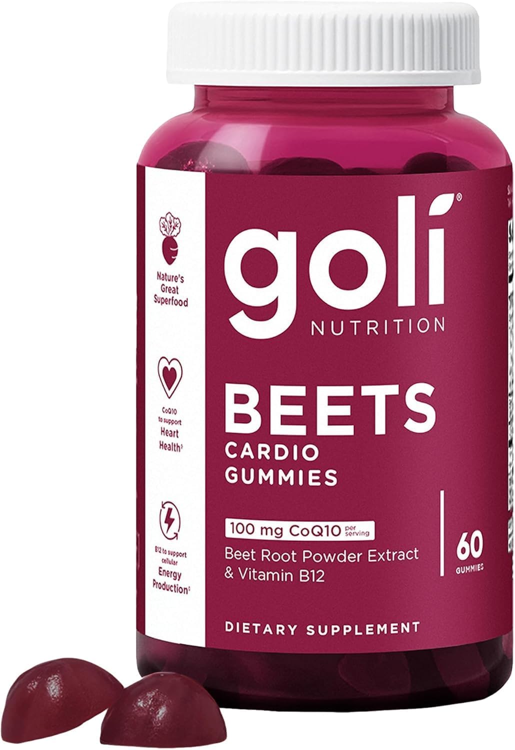 Goli Nutritional Supplement, Beets Cardio Gummy – 60 Count – 100mg CoQ10 & Beet Root Extract – Gluten-Free, Vegan, Non-GMO, and Gelatin-Free. Nature’s Great Superfood.