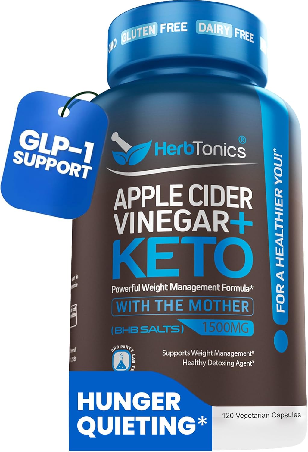 Herbtonics Apple Cider Vinegar with Keto BHB Salts – GLP-1 Support Supplement | Keto Diet Pills for Women & Men | Supports Appetite & Metabolic Function | 120 Keto ACV Capsules