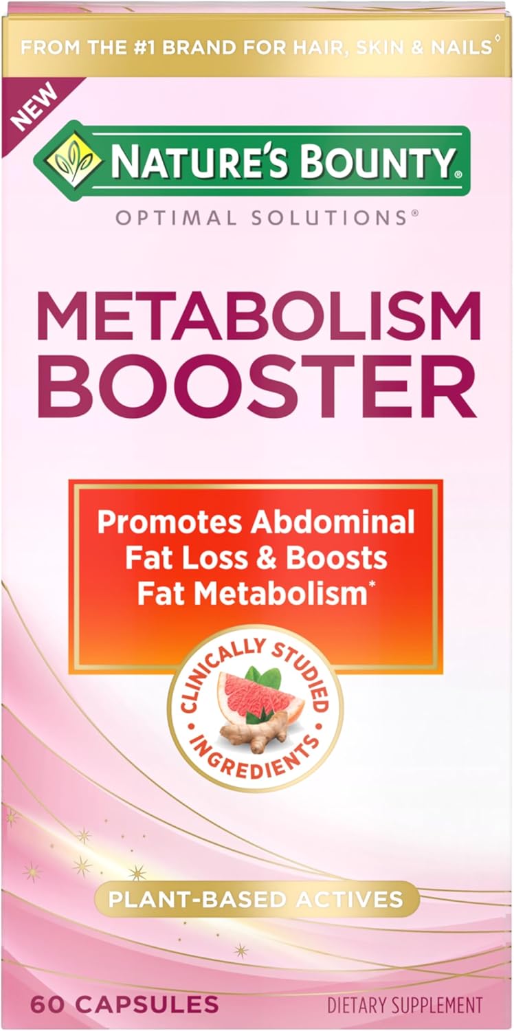 Nature’s Bounty Optimal Solutions Metabolism Booster Supplement, Boosts Fat Metabolism, Promotes Abdominal Fat Loss, With Citrus Extracts and Black Ginger, 60 Capsules