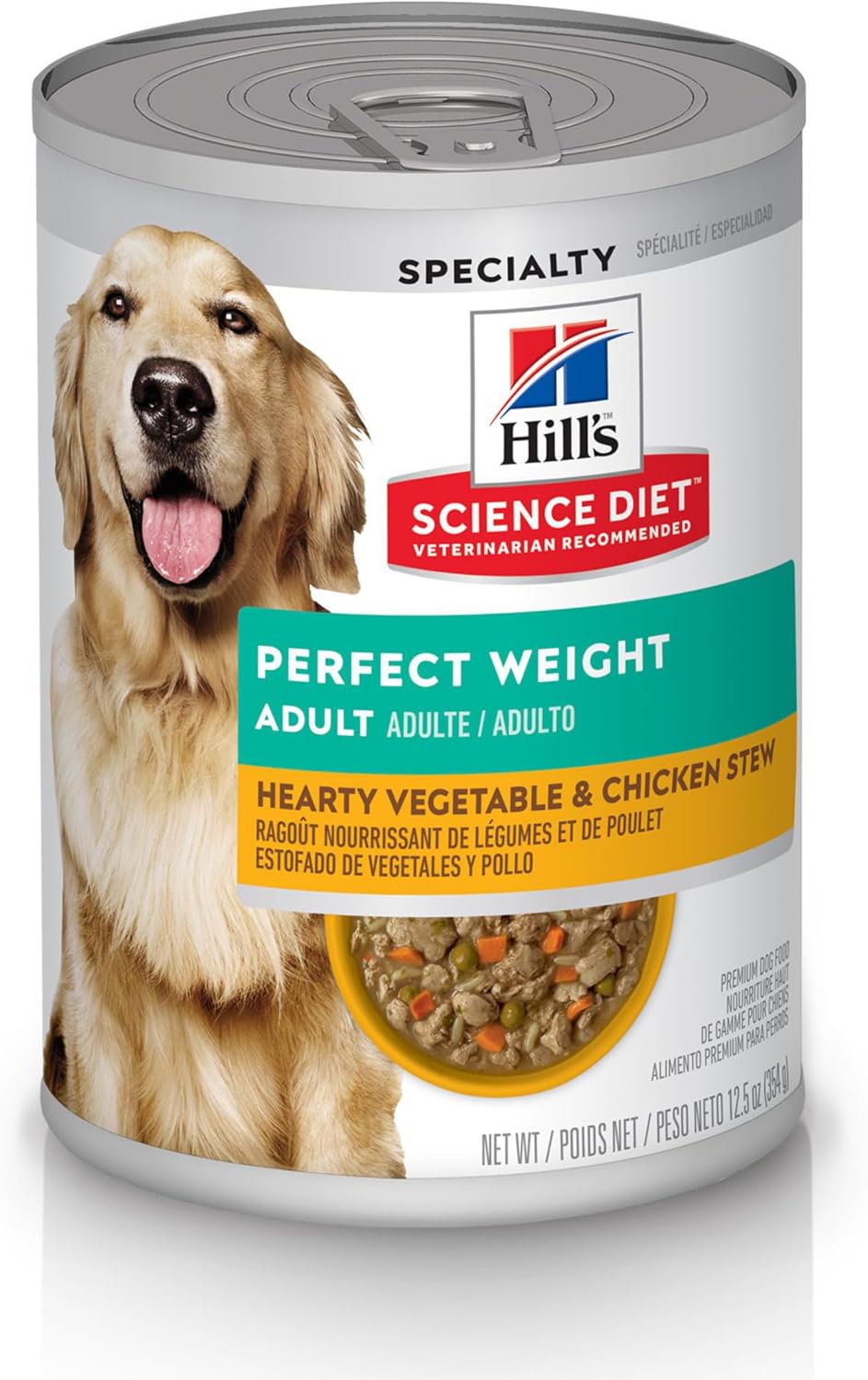 Hill’s Science Diet Perfect Weight, Adult 1-6, Weight Management Support, Wet Dog Food, Chicken & Vegetables Stew, 12.5 oz Can, Case of 12