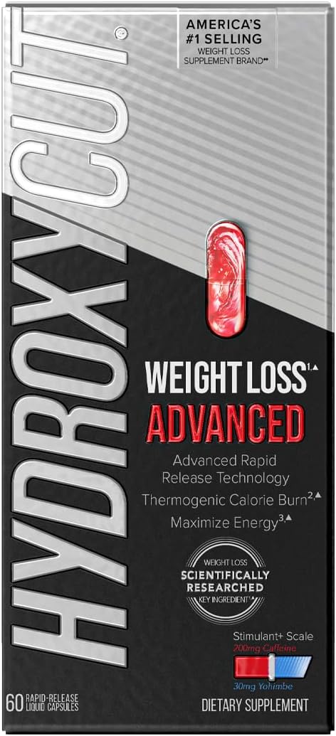 Hydroxycut Advanced – 60 Rapid-Release Liquid Capsules – Thermogenic Calorie Burn, Maximize Energy – for Women & Men