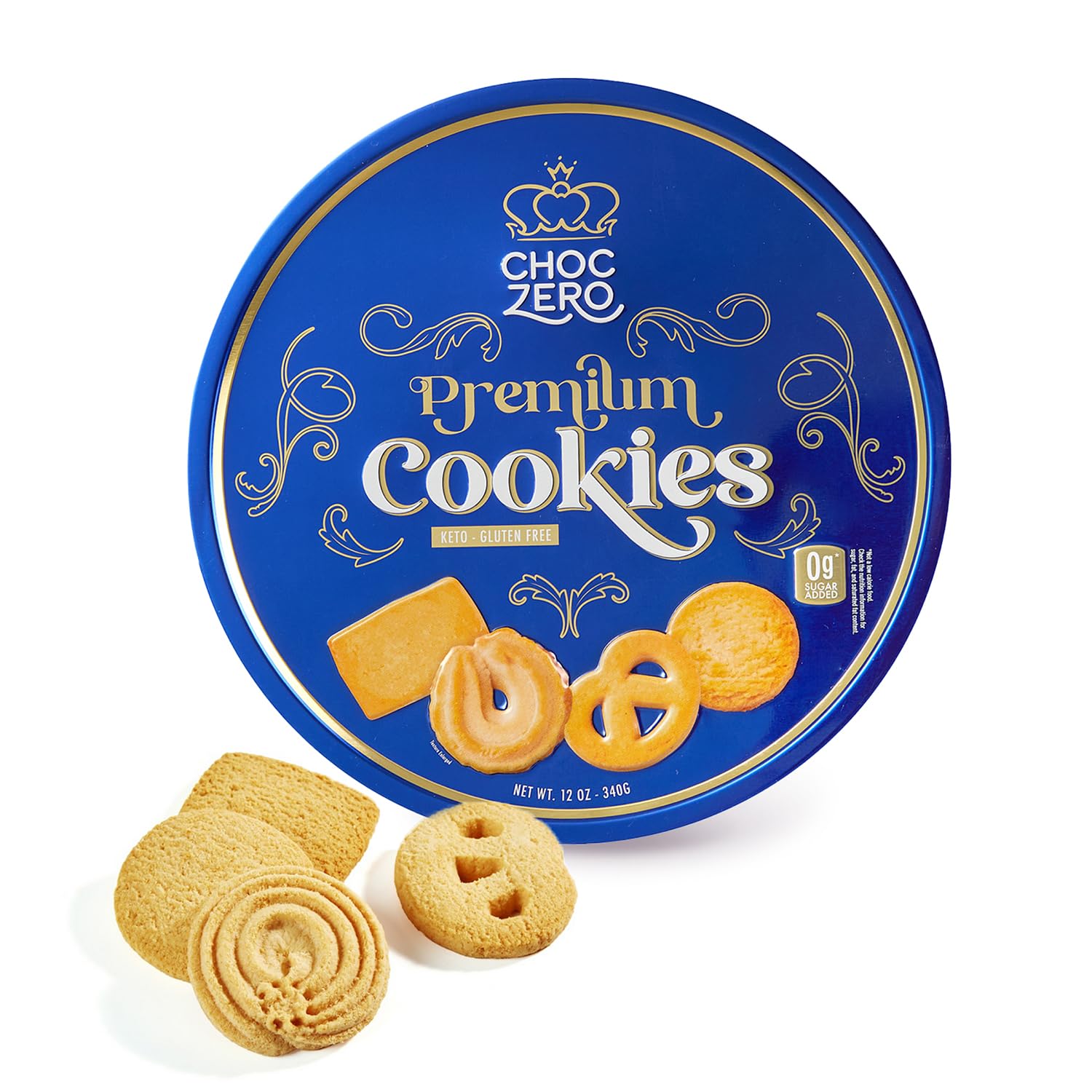 ChocZero Keto Butter Cookies – Sugar Free Danish Shortbread Gift – Gluten Free, Low Carb (1 tin, 12 oz)