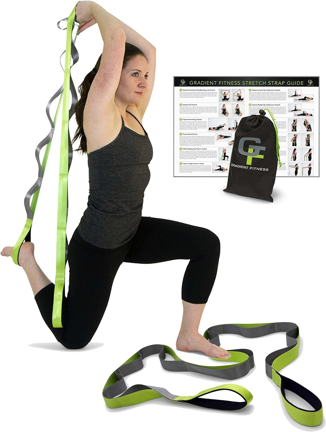 Gradient Fitness Stretching Strap for Physical Therapy, 12 Multi-Loop Stretch Strap 1.5″ W x 8′ L, Neoprene Handles, Physical Therapy Equipment, Yoga Straps for Stretching, Leg Stretcher.