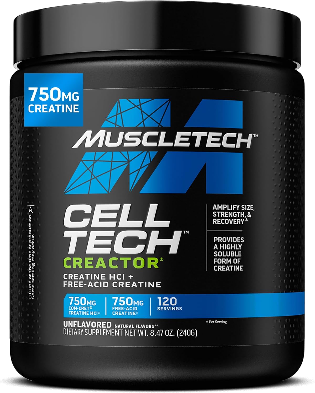 MuscleTech Cell-Tech Creactor Creatine HCl Powder,Post Workout Muscle Builder for Men & Women ,Creatine Hydrochloride + Free-Acid,Unflavored (120 Servings),8.47 oz