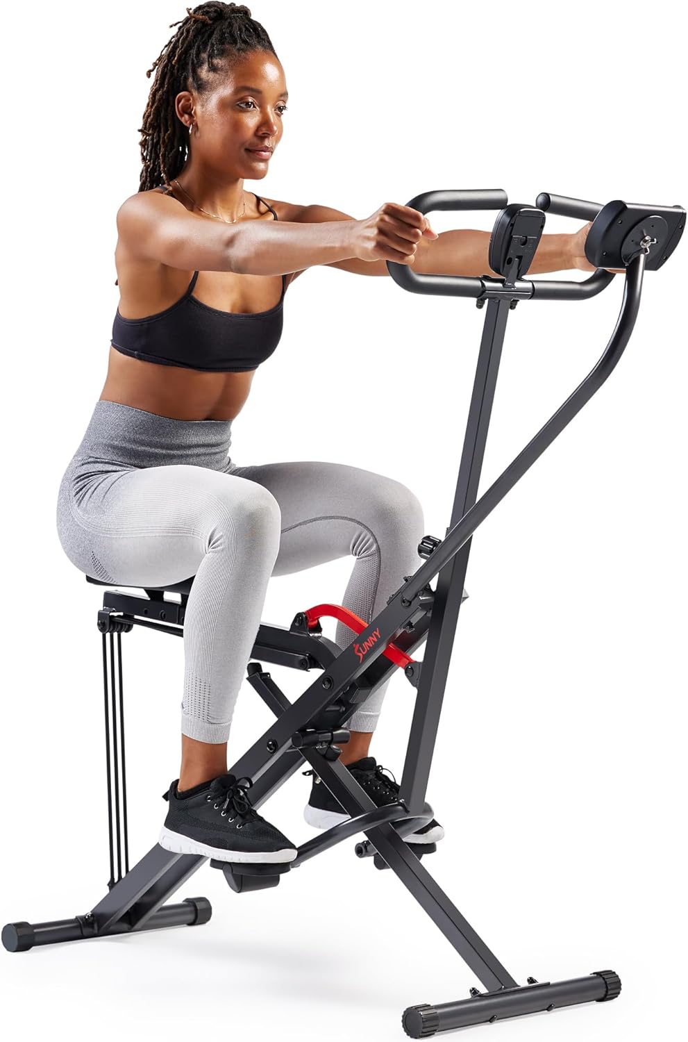 Sunny Health & Fitness Smart Upright Row-N-Ride Trainer w/Adjustable Resistance, Foldable Home Exercise Equipment for Arm, Glute & Leg Training, Free SunnyFit App Bluetooth Connect, Optional in Colors