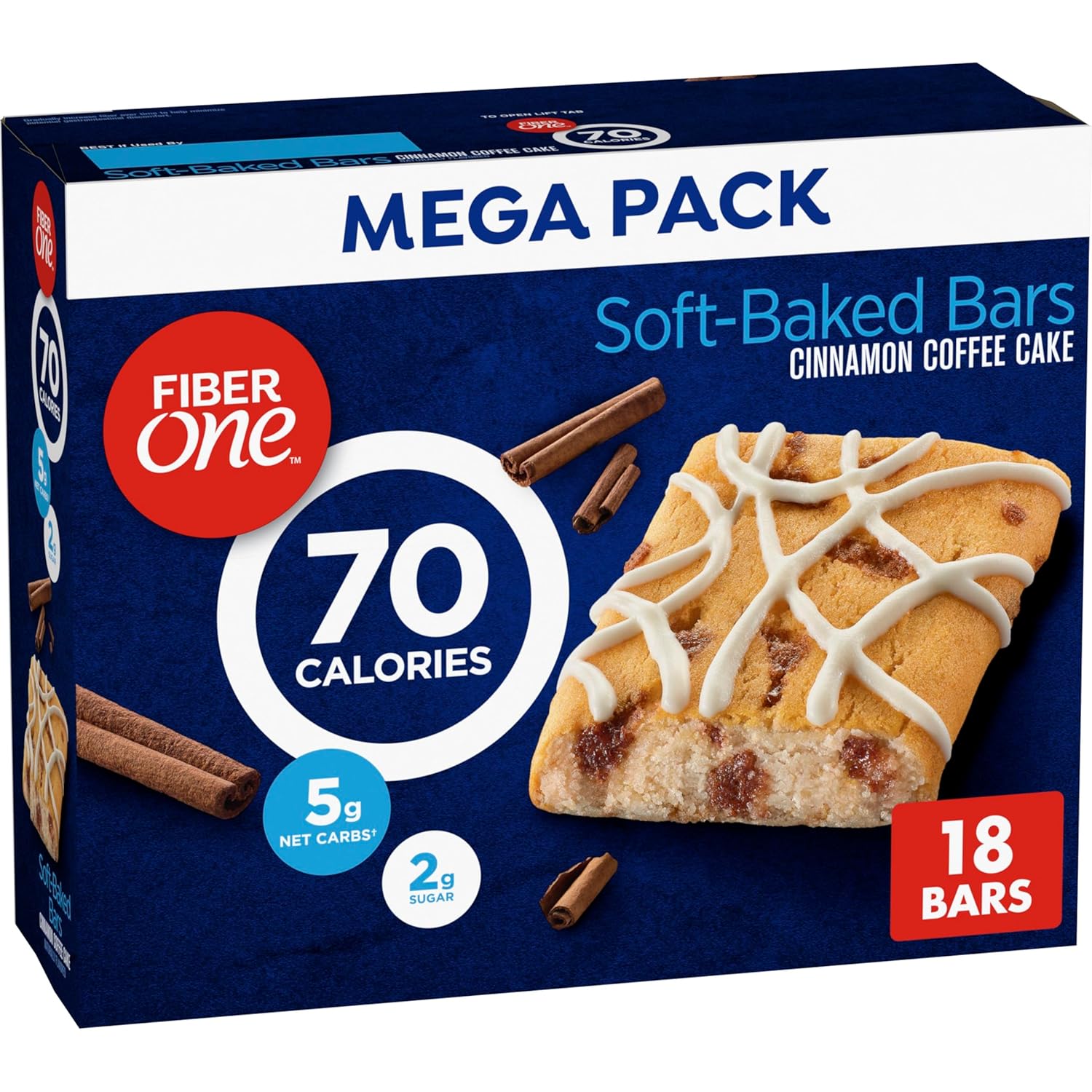Fiber One 70 Calorie Soft-Baked Bars, Cinnamon Coffee Cake, 18 ct