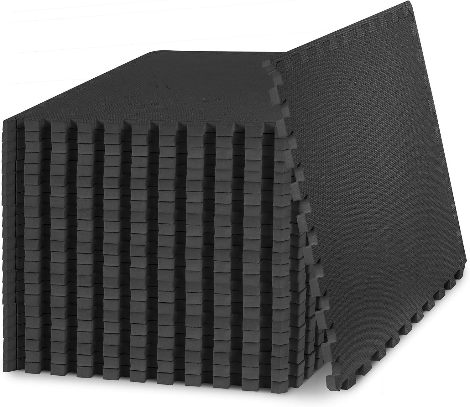 ProsourceFit Extra Thick Puzzle Exercise Mat , EVA Foam Interlocking Tiles for Protective, Cushioned Workout Flooring for Home and Gym Equipment, Black – 3/4 inch – 96 Sq Ft – 24 Tiles