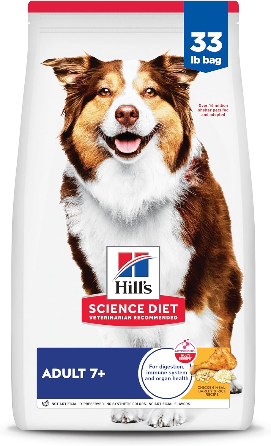 Hill’s Science Diet Adult 7+, Senior Adult 7+ Premium Nutrition, Dry Dog Food, Chicken, Brown Rice, & Barley, 33 lb Bag