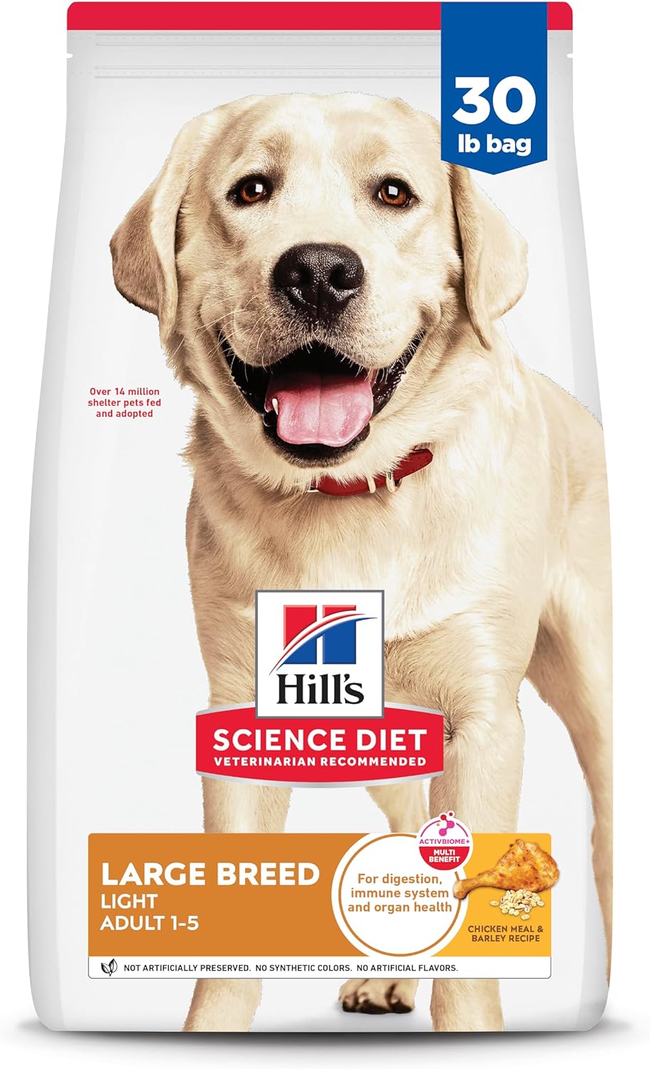 Hill’s Science Diet Light, Adult 1-5, Large Breed Weight Management Support, Dry Dog Food, Chicken & Barley, 30 lb Bag