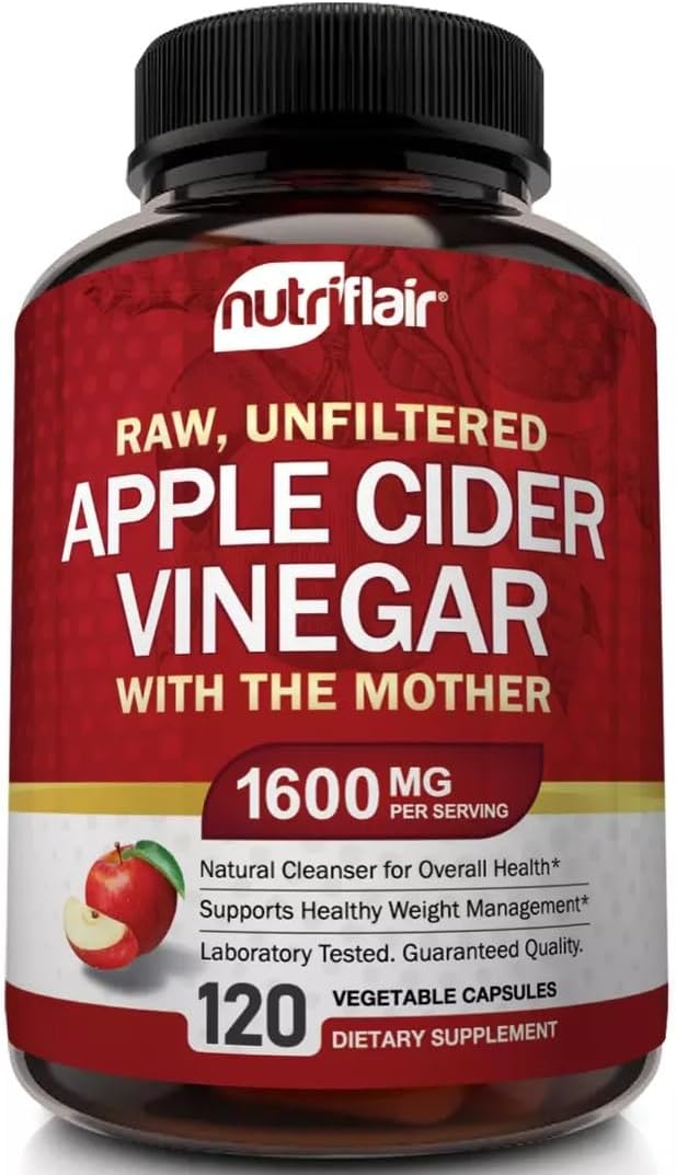 Apple Cider Vinegar Capsules with The Mother – 120 Vegan ACV Pills – Best Supplement for Healthy Weight Loss, Diet, Keto, Digestion, Detox, Immune – Powerful Cleanser & Appetite Suppressant Non-GMO