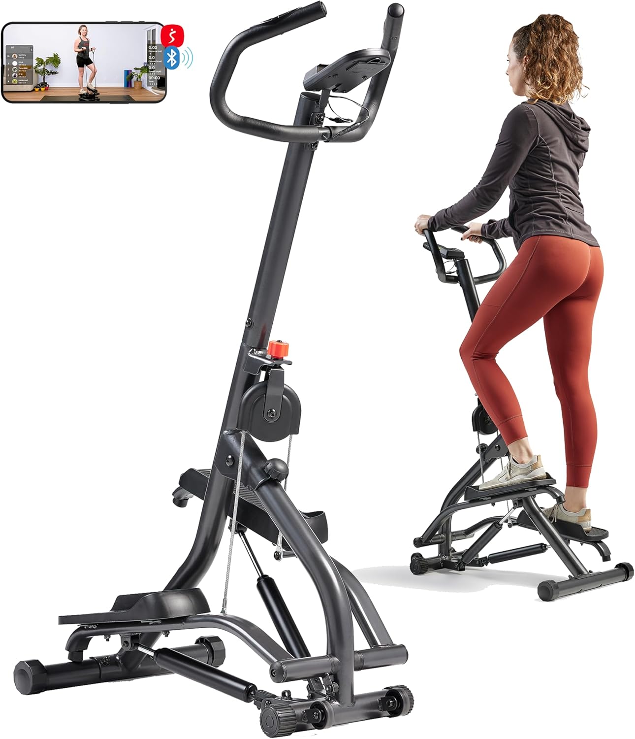 Sunny Health & Fitness Stair Stepper w/Handlebar, Extended Step Range Climber Machine for Legs, Core and Glute Workouts, Connection with Free SunnyFit® App