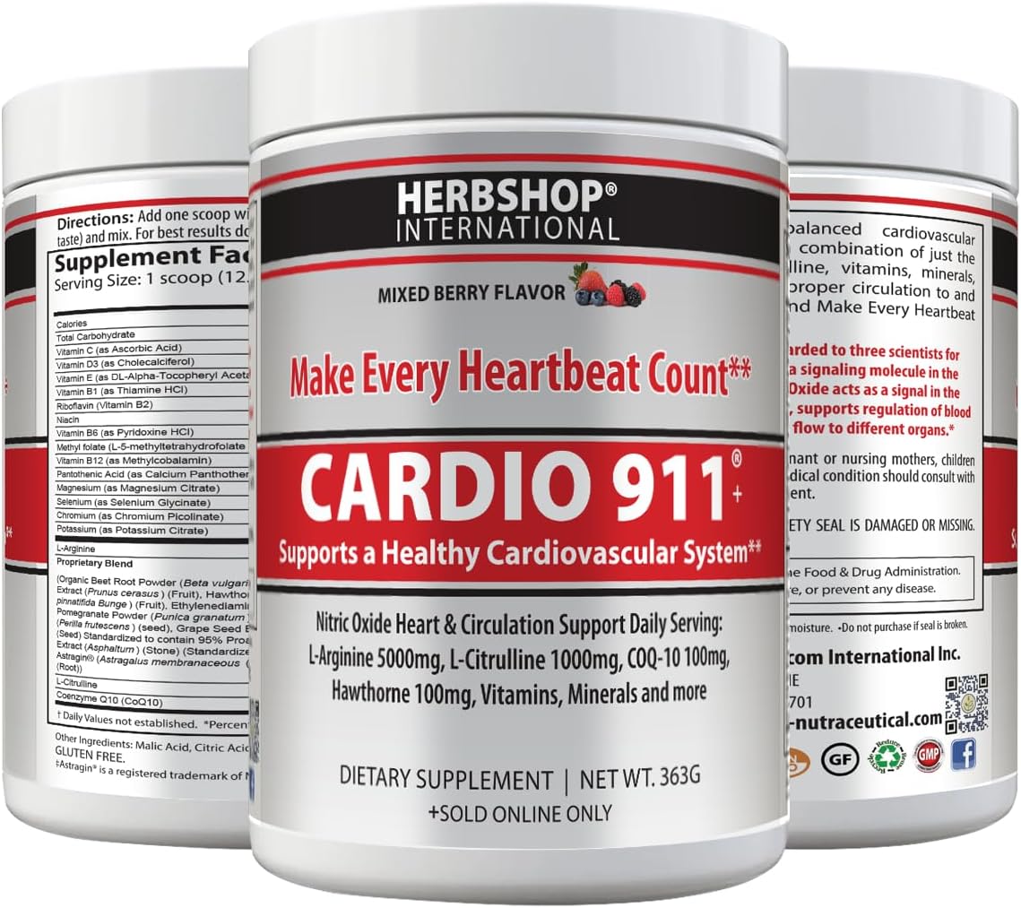 Drink Mix, Mixed Berry, L-Arginine 5000mg, L-Citrulline 1000mg, Vitamins B12, C, D3, Beet Root, 30 Servings, Nitric Oxide Support, Cardiovascular, & Energy Support Supplement (363 Grams)