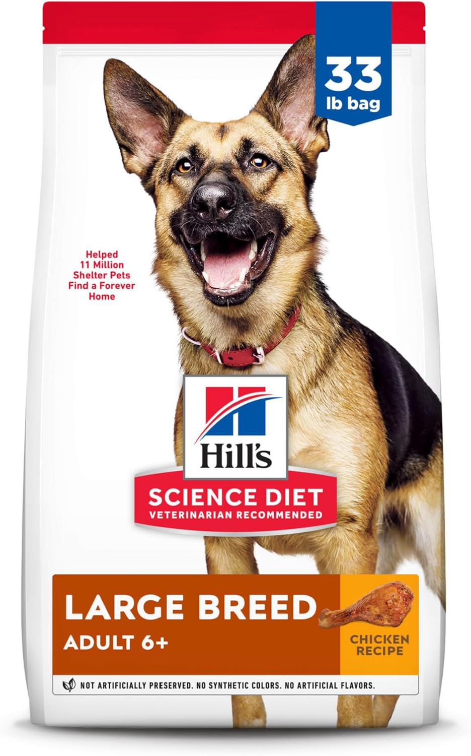 Hill’s Science Diet Large Breed, Senior Adult 6+, Large Breed Senior Premium Nutrition, Dry Dog Food, Chicken Recipe, 33 lb Bag