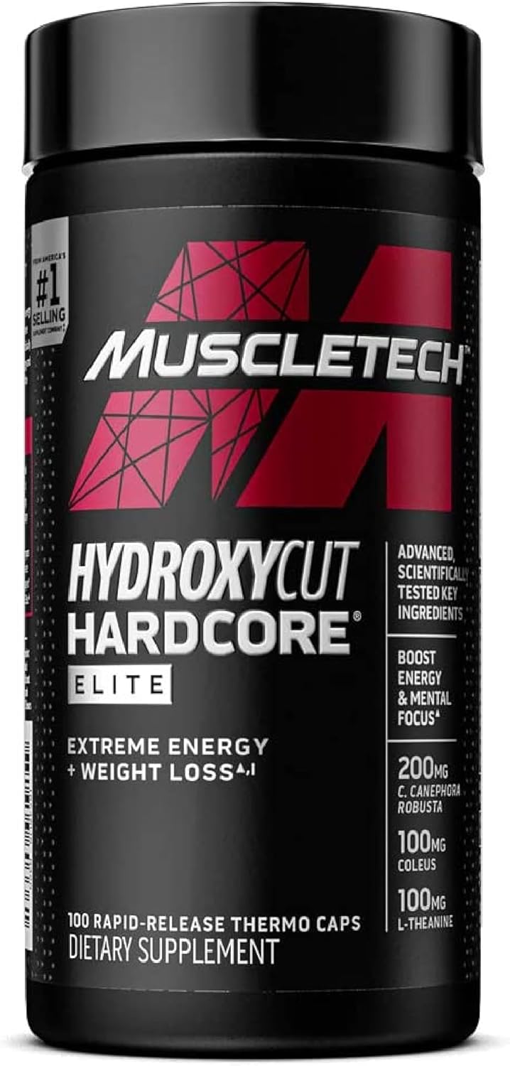 Hydroxycut Hardcore Elite – 100 Rapid-Release Thermo Caps – Energy & Focus – for Men & Women – 50 Servings