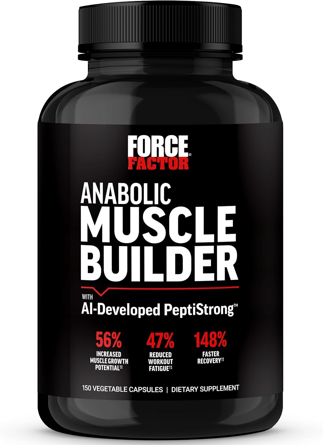FORCE FACTOR Anabolic Muscle Builder, Muscle Building Support Supplements for Men, Supports Muscle, Strength, and Recovery, Reduces Fatigue, with AI-Developed PeptiStrong, 150 Capsules