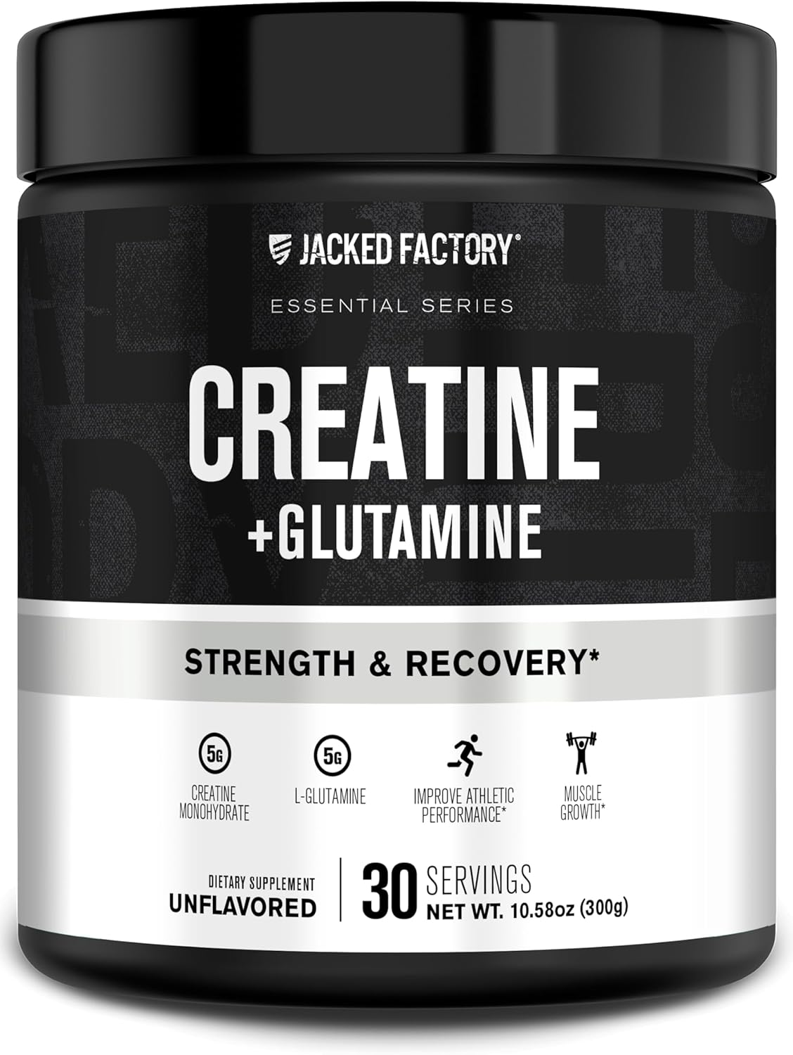 Jacked Factory Creatine + Glutamine – Creatine Supplement with L-Glutamine for Muscle Recovery, Muscle Growth, Increased Strength, Enhanced Energy Output, and Gut Health – 30 Servings, Unflavored
