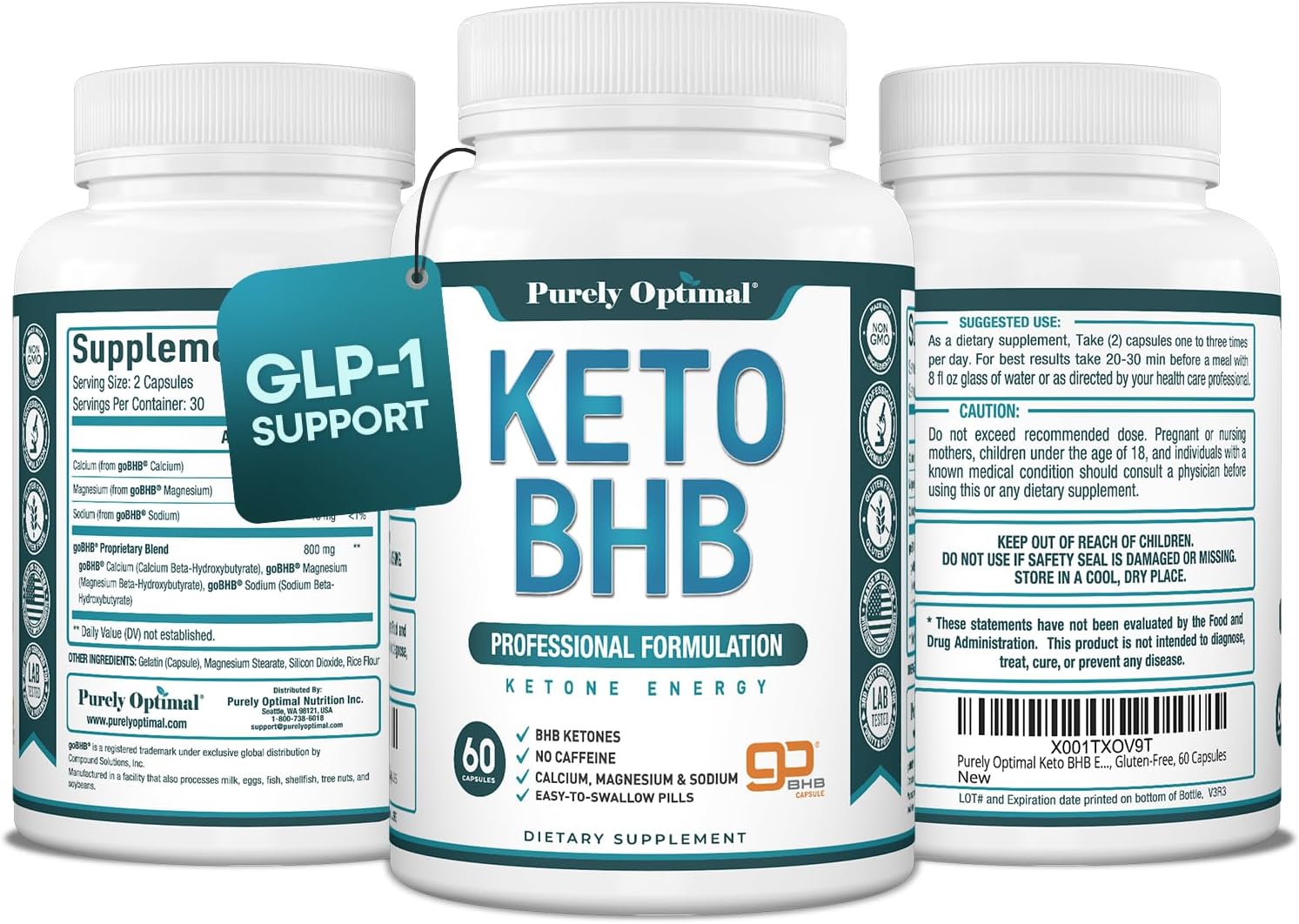 Purely Optimal Keto BHB Exogenous Ketones Supplement – Keto Diet Pills for Ketosis, Energy, Focus, Metabolism – for Women and Men (60 Capsules)
