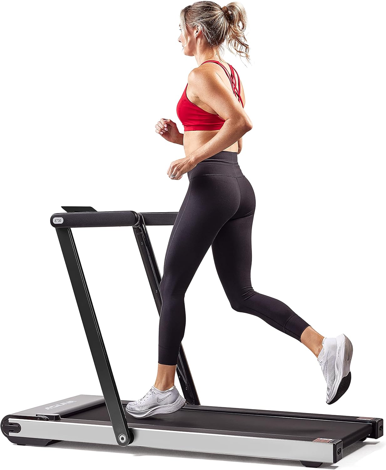 Sunny Health & Fitness Slim Foldable Treadmill Fully Assembled, 17.7″ x 49″ Non-Slip Running Surface, 2.5 HP Motor, Speeds up to 8 MPH, Shock-Absorption, Device Holder, Digital Monitor, & Easy Storage