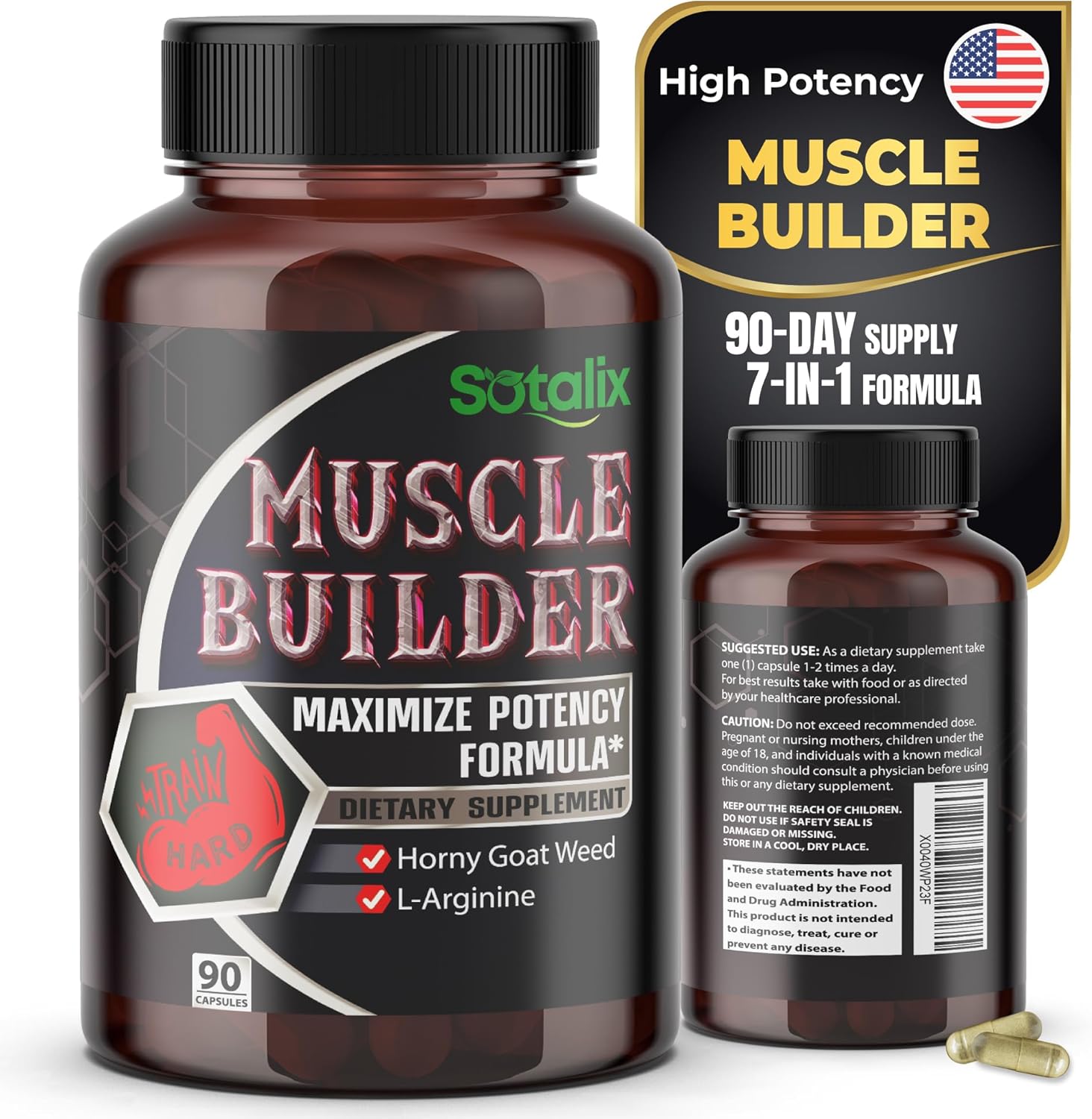 Ultra Muscle Builder Supplement Highest Potency with L-Arginine, Tribulus – Increase Energy, Stamina, Strength, Sports Training Support 90-Day Supply (90 Count (Pack of 1))