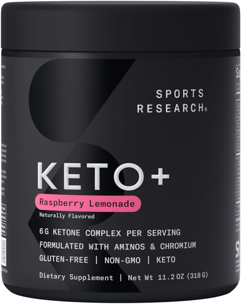 Sports Research Keto Plus Exogenous Ketones with goBHB – 30 Servings | Keto Electrolyte Powder for Hydration, Energy, Focus & Ketosis | Keto Certified, Vegan Friendly (Raspberry Lemonade)