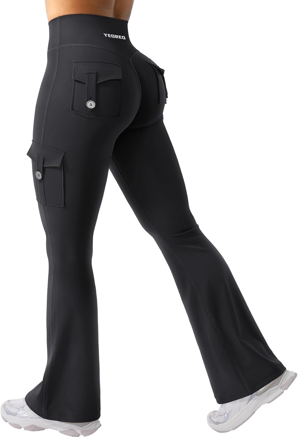 YEOREO CoreFlex Women Workout Flare Leggings with Pockets Hidden Scrunch High Waisted Cargo Gym Yoga No Front Seam Leggings