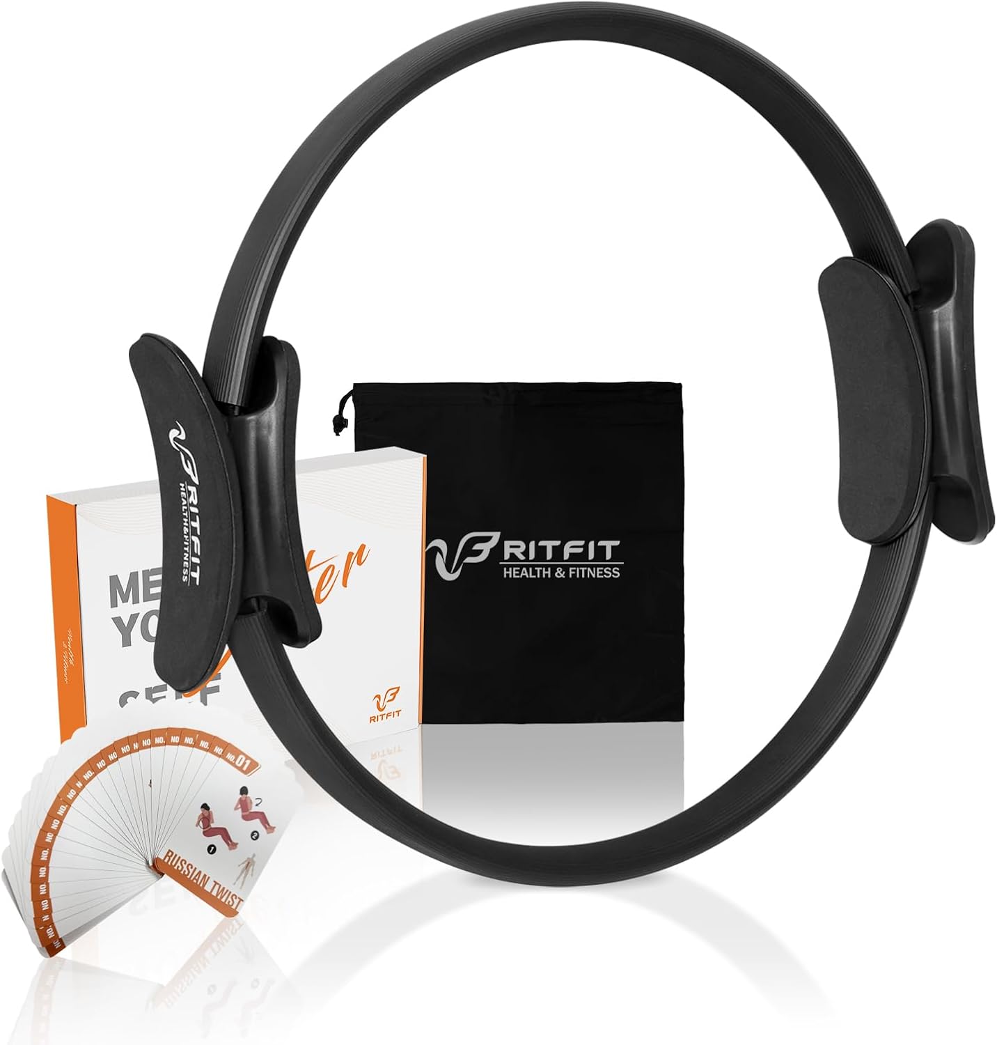 RitFit Pilates Ring Circle – 14 Inch Magic Fitness Circle for Toning Inner & Outer Thighs, Bonus Workout Guide Included (Black)