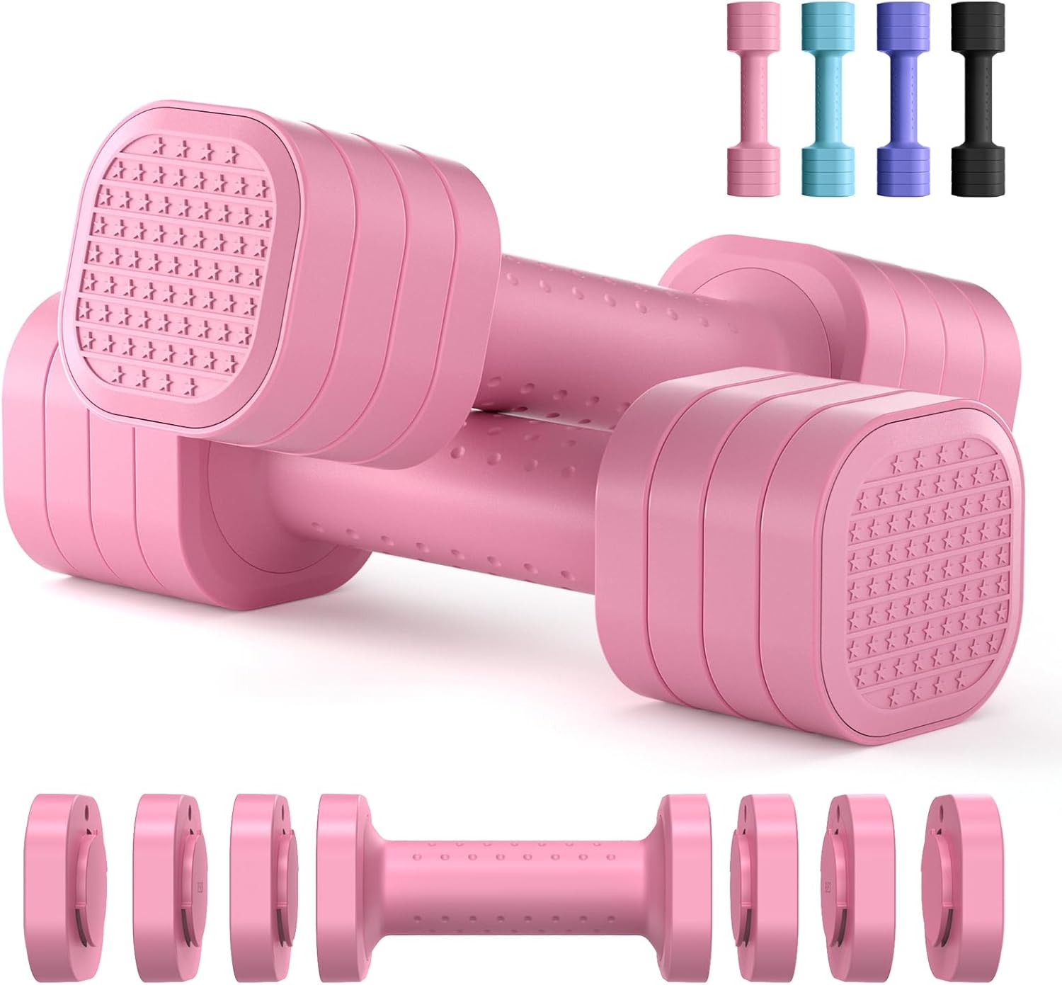 Zempox Adjustable Dumbbell Set of 2, 4 in 1 Free Weights Dumbbells Set for Women, Hand Weights for Women at Home, Each 2lb 3lb 4lb 5lb with TPU Soft Rubber Handle for Home Gym Exercise Training