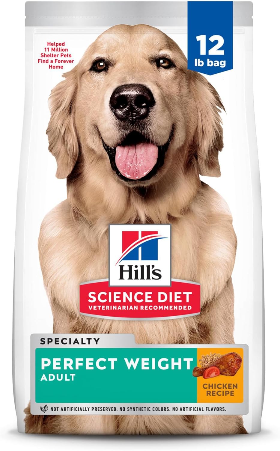 Hill’s Science Diet Perfect Weight, Adult 1-6, Weight Management Support, Dry Dog Food, Chicken Recipe, 12 lb Bag