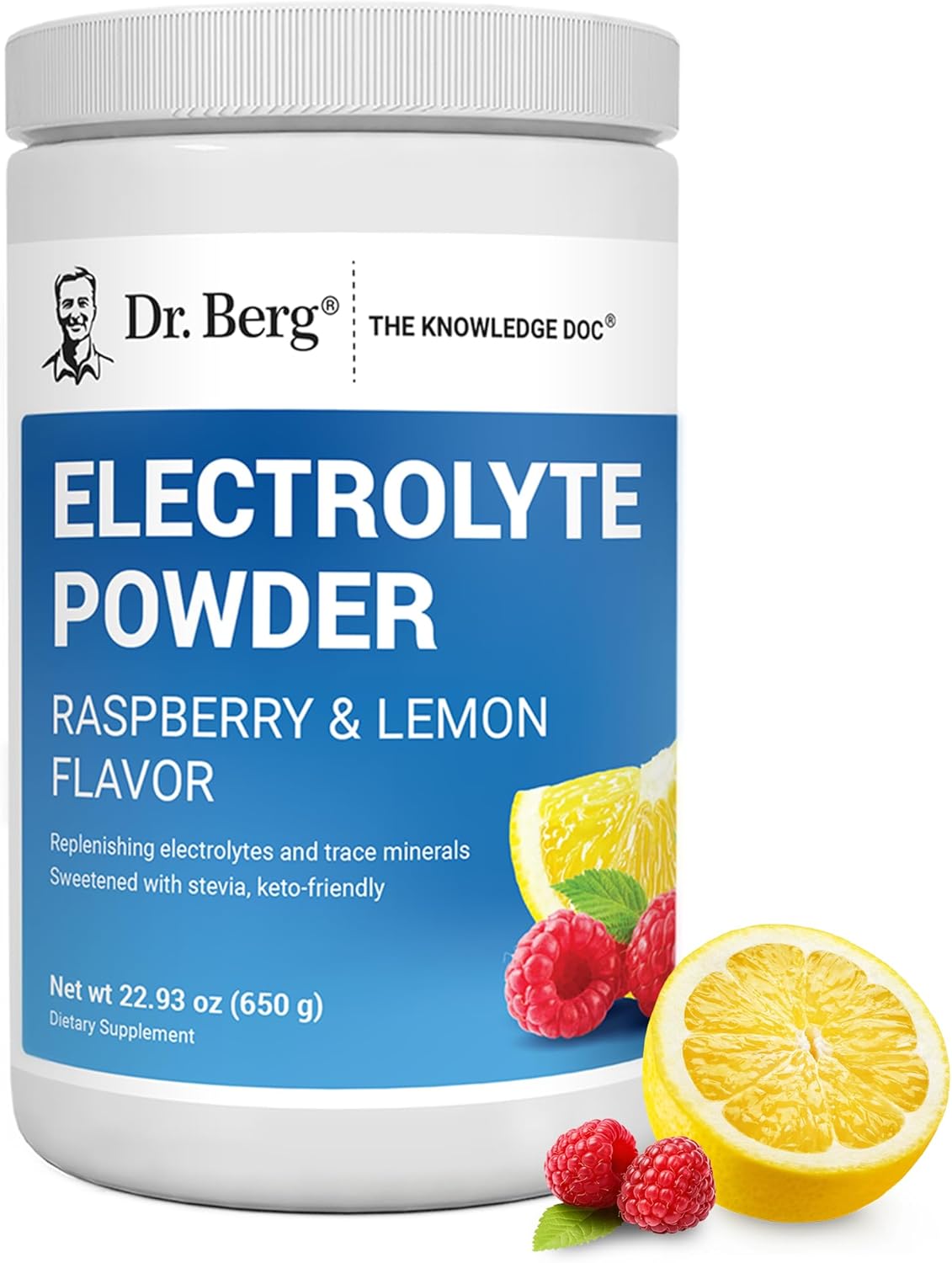 Dr. Berg Zero Sugar Hydration Keto Electrolyte Powder – Enhanced w/ 1000 mg of Potassium & Real Pink Himalayan Salt (NOT Table Salt) – Raspberry & Lemon Flavor Hydration Drink Supplement, 100 Servings
