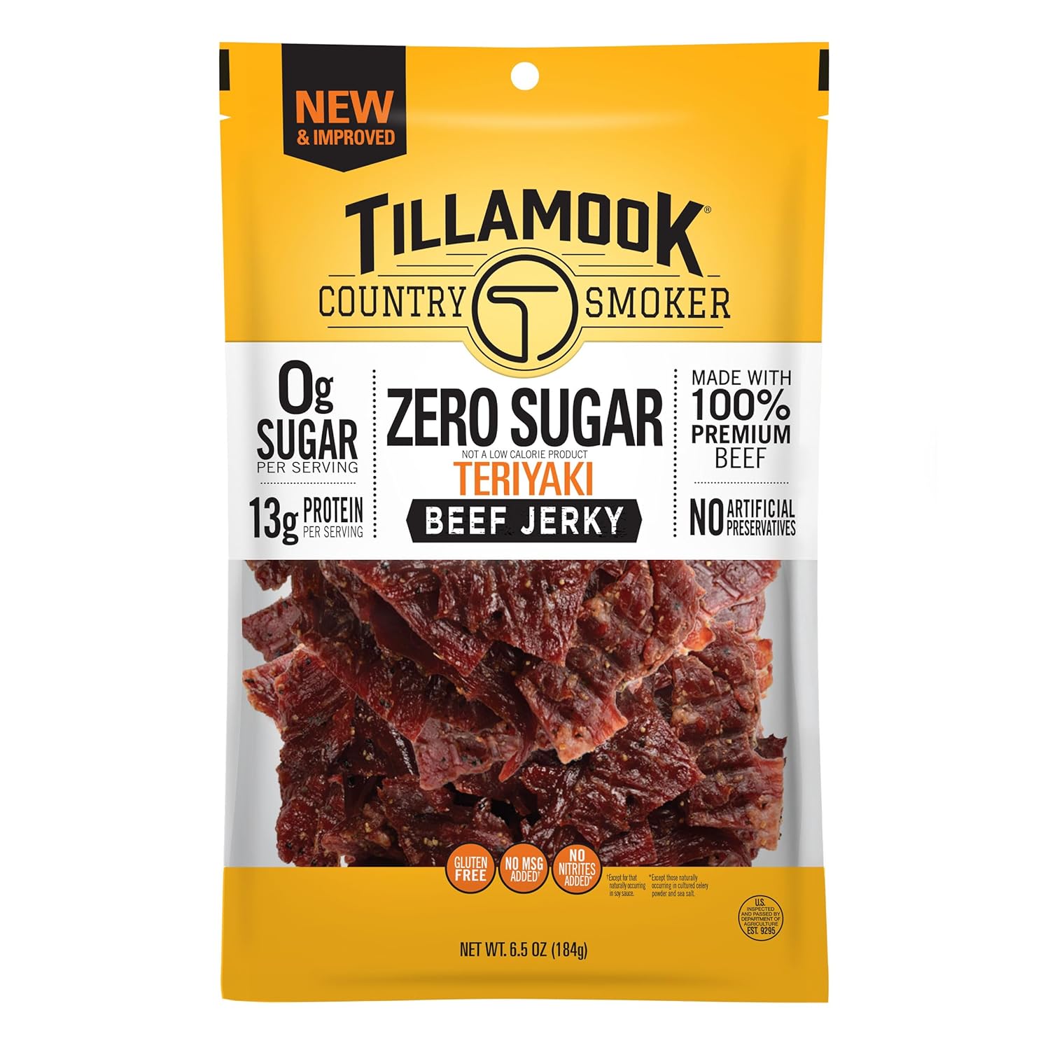 Tillamook Country Smoker Keto Friendly Zero Sugar Beef Jerky, Teriyaki, 6.5 Ounce