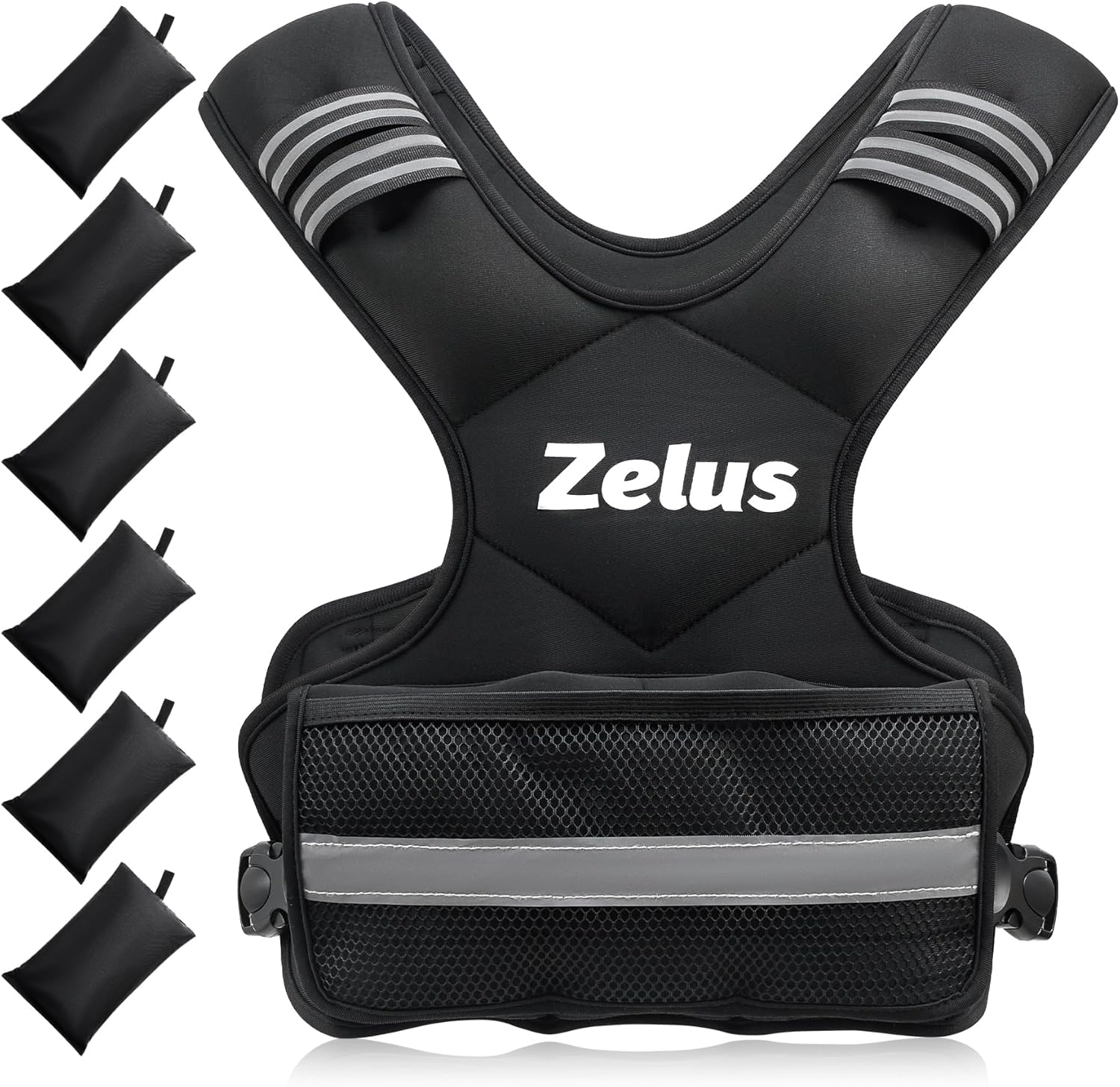 ZELUS Weighted Vest for Men and Women | 4-10lb/11-20lb/20-32lb Vest with 6 Ironsand Weights for Home Workouts | Adjustable Body Weight Vest Exercise Set for Cardio and Strength Training