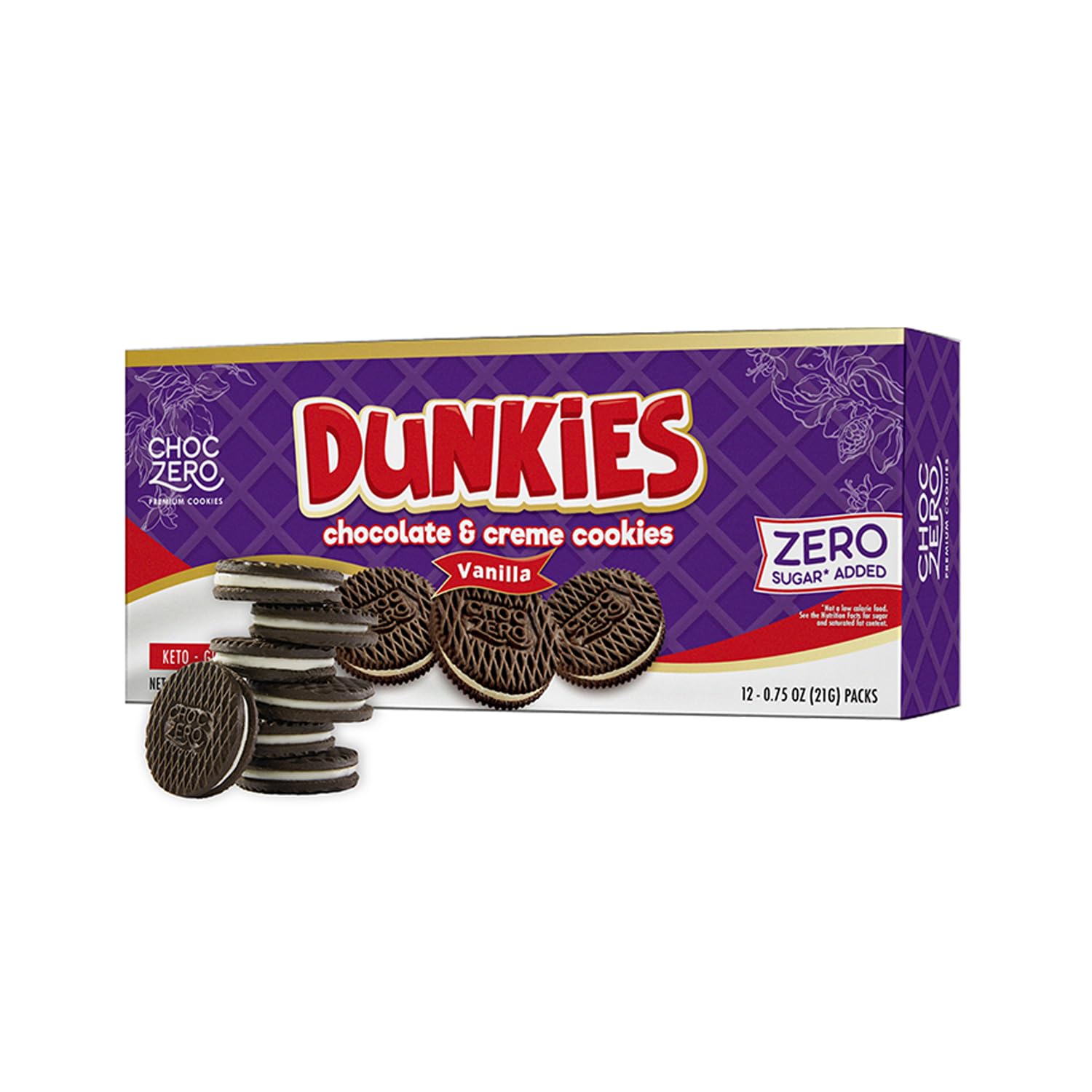 ChocZero Keto Chocolate Sandwich Cookies with Creme – Low Sugar Gluten Free Dunkies (1 Box, 9oz)