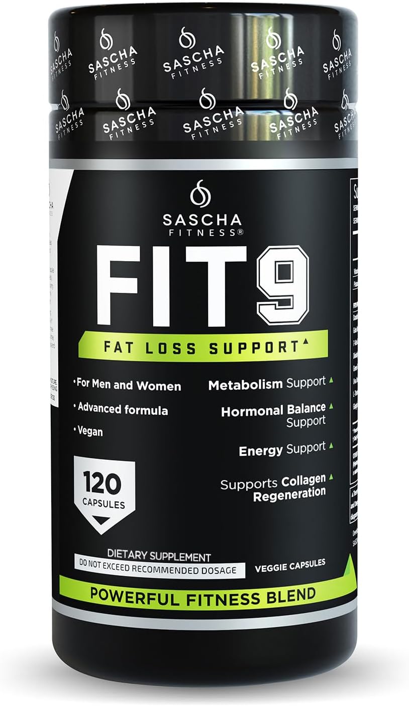 Sascha Fitness Fat Loss pills | Collagen support | Fluid Balance | FIT9 Ingredients: 7Keto + Uva Ursi, Gotu Kola, L-Theanine,Gingko Biloba,DIM,Green Tea | Weight Loss Supplements-Vegan-120 Natural Cap