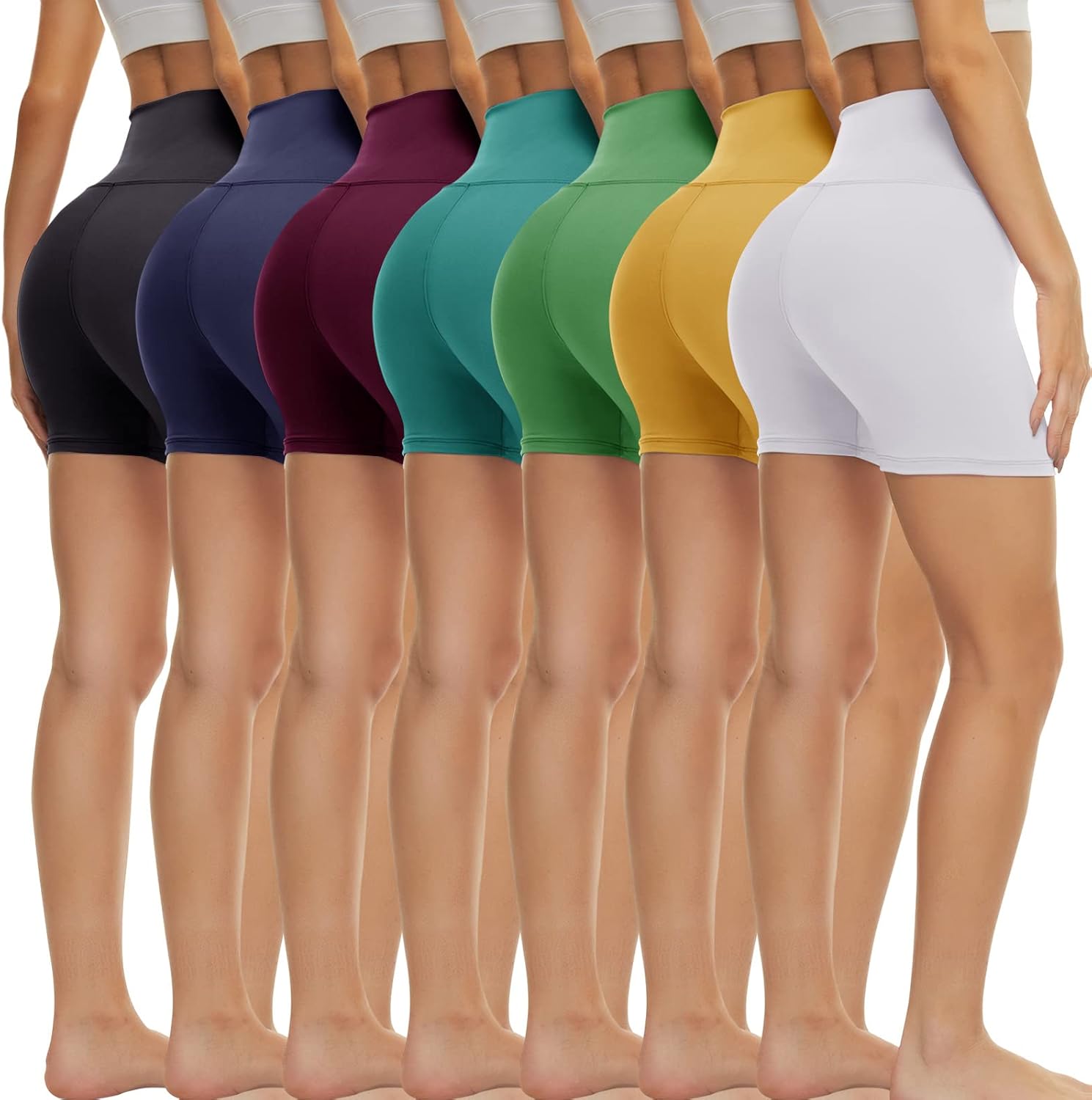 TNNZEET 7 Pack Biker Shorts for Women – 5”/8”/3” High Waisted Workout Tummy Control Spandex Gym Shorts for Yoga Athletic